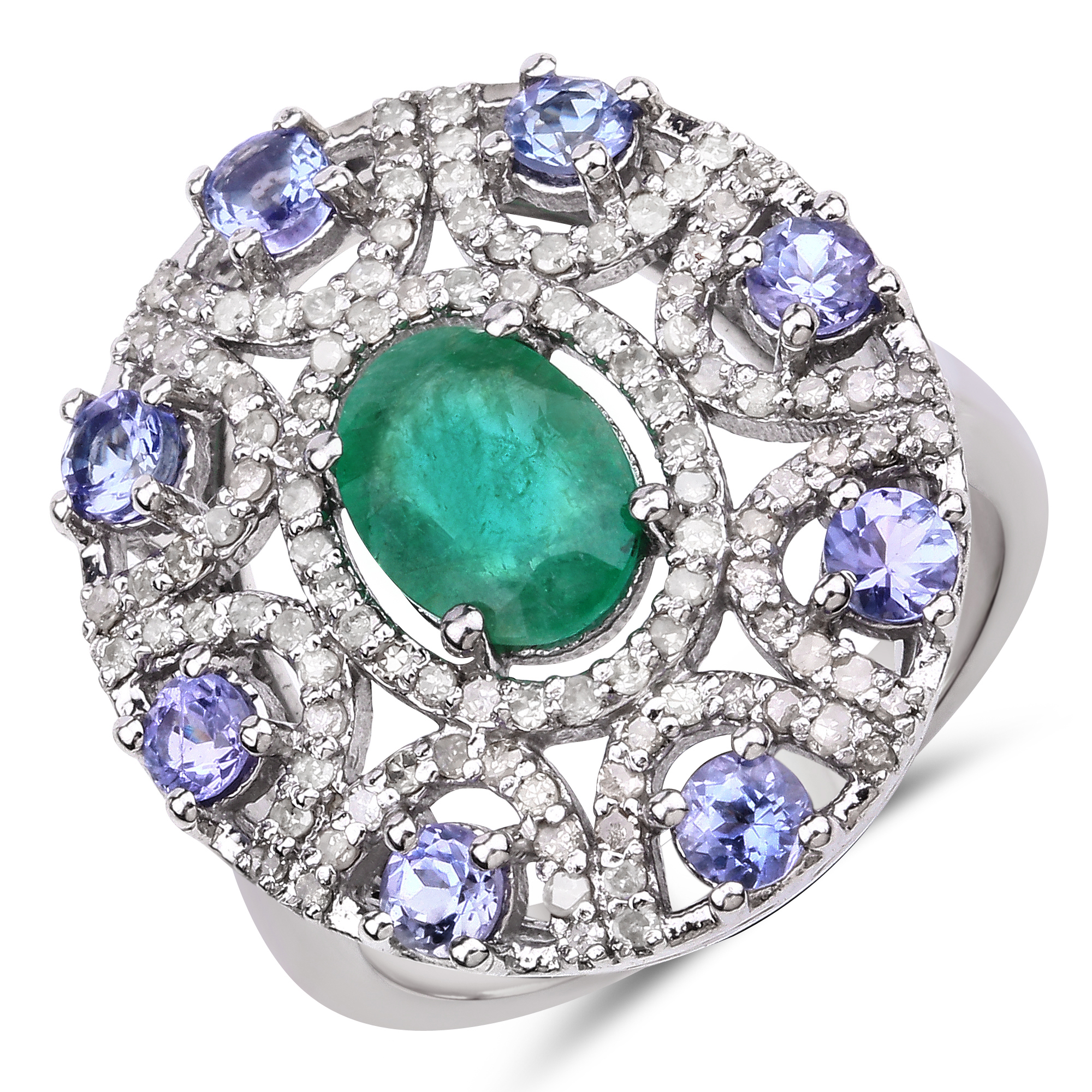 925 Emerald, Tanzanite & Diamond Ring