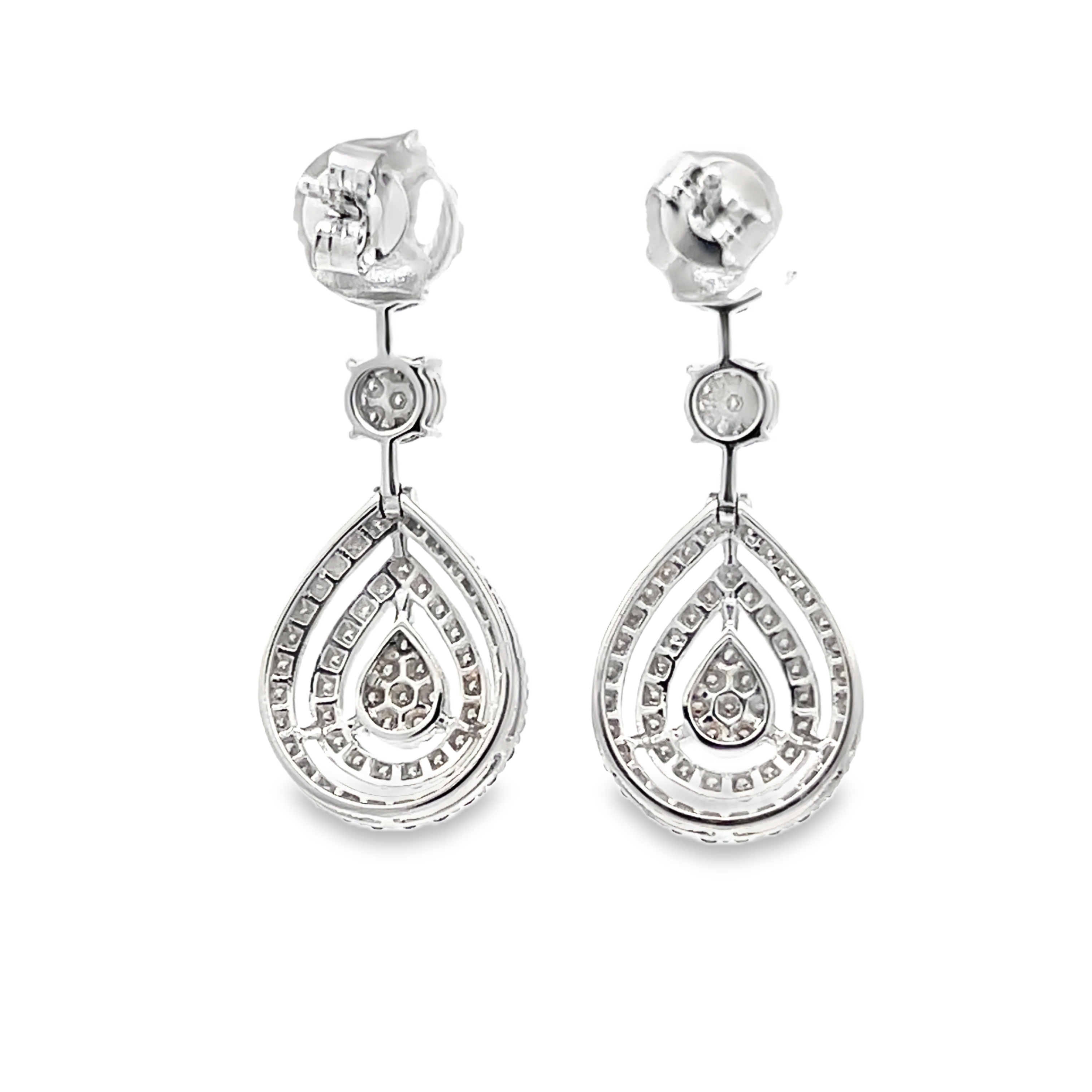 Tear Drop Shaped Diamond Cluster Drop Earrings