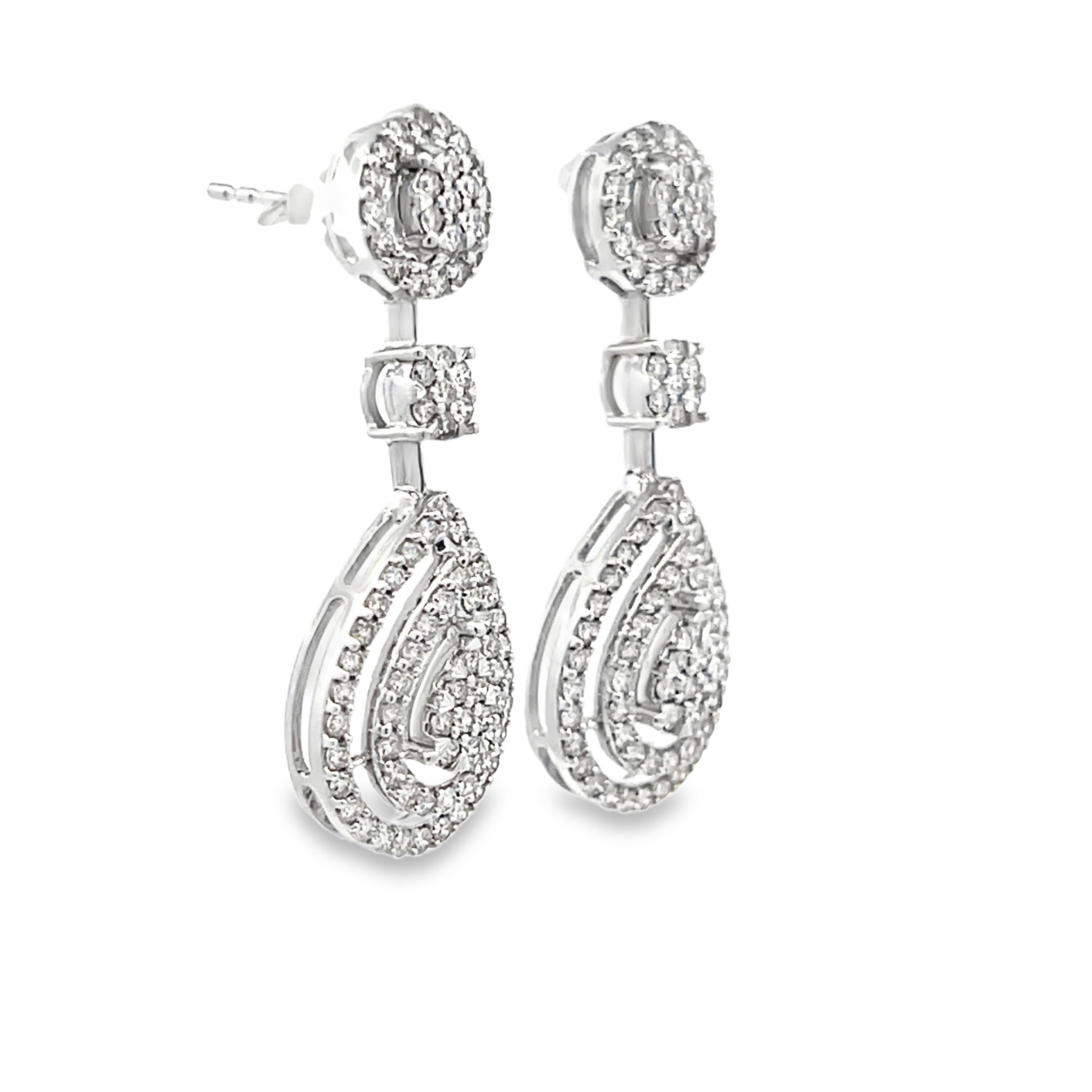 Tear Drop Shaped Diamond Cluster Drop Earrings
