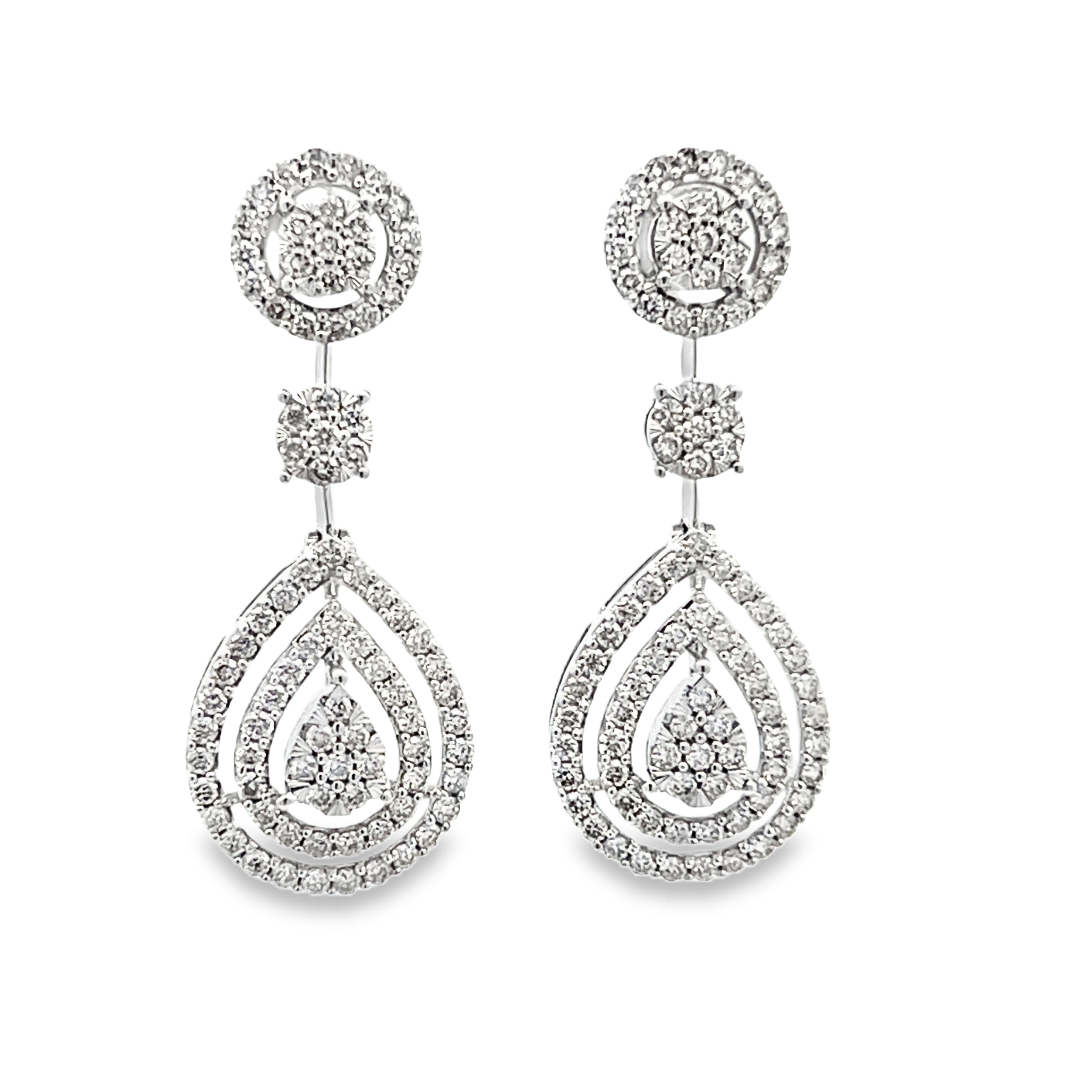 Tear Drop Shaped Diamond Cluster Drop Earrings