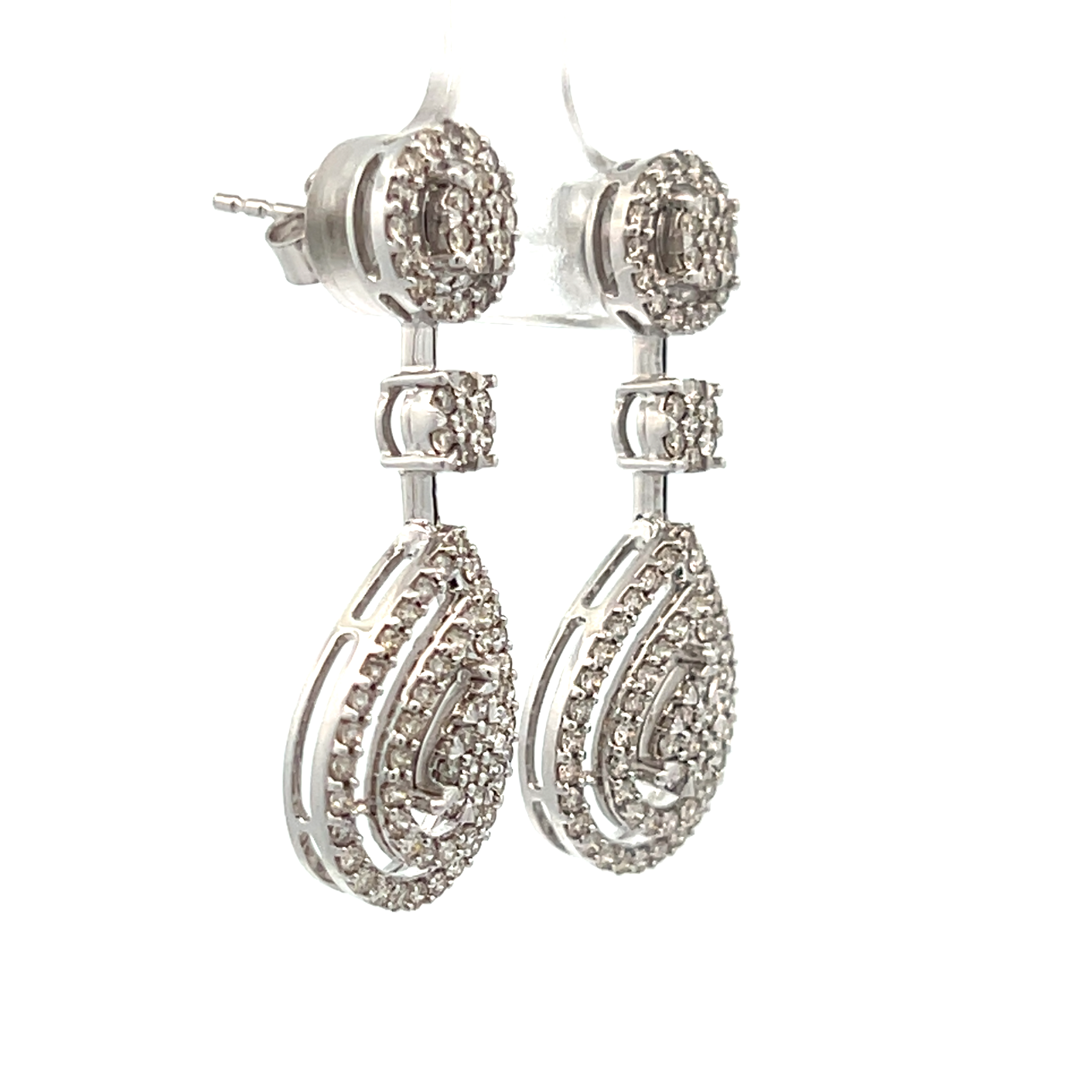Tear Drop Shaped Diamond Cluster Drop Earrings