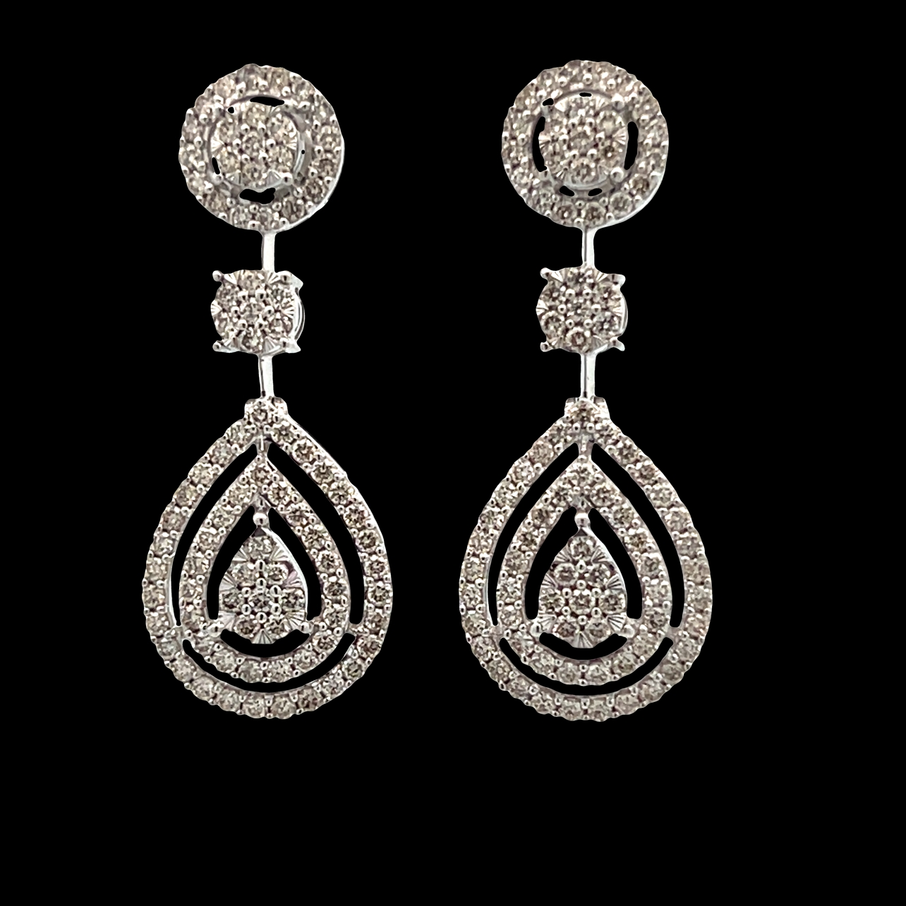 Tear Drop Shaped Diamond Cluster Drop Earrings