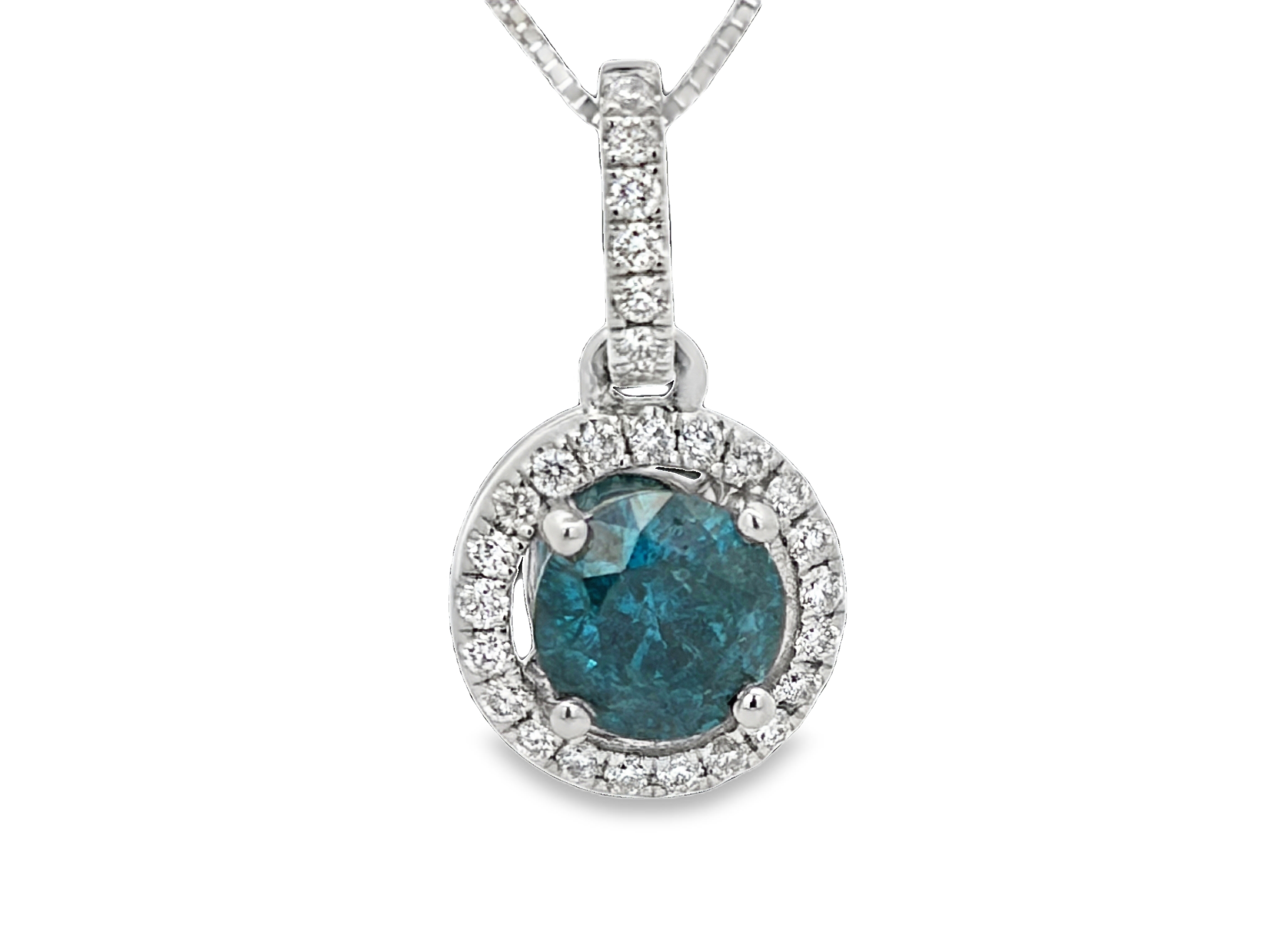Blue Diamond Pendant with Diamond Halo
