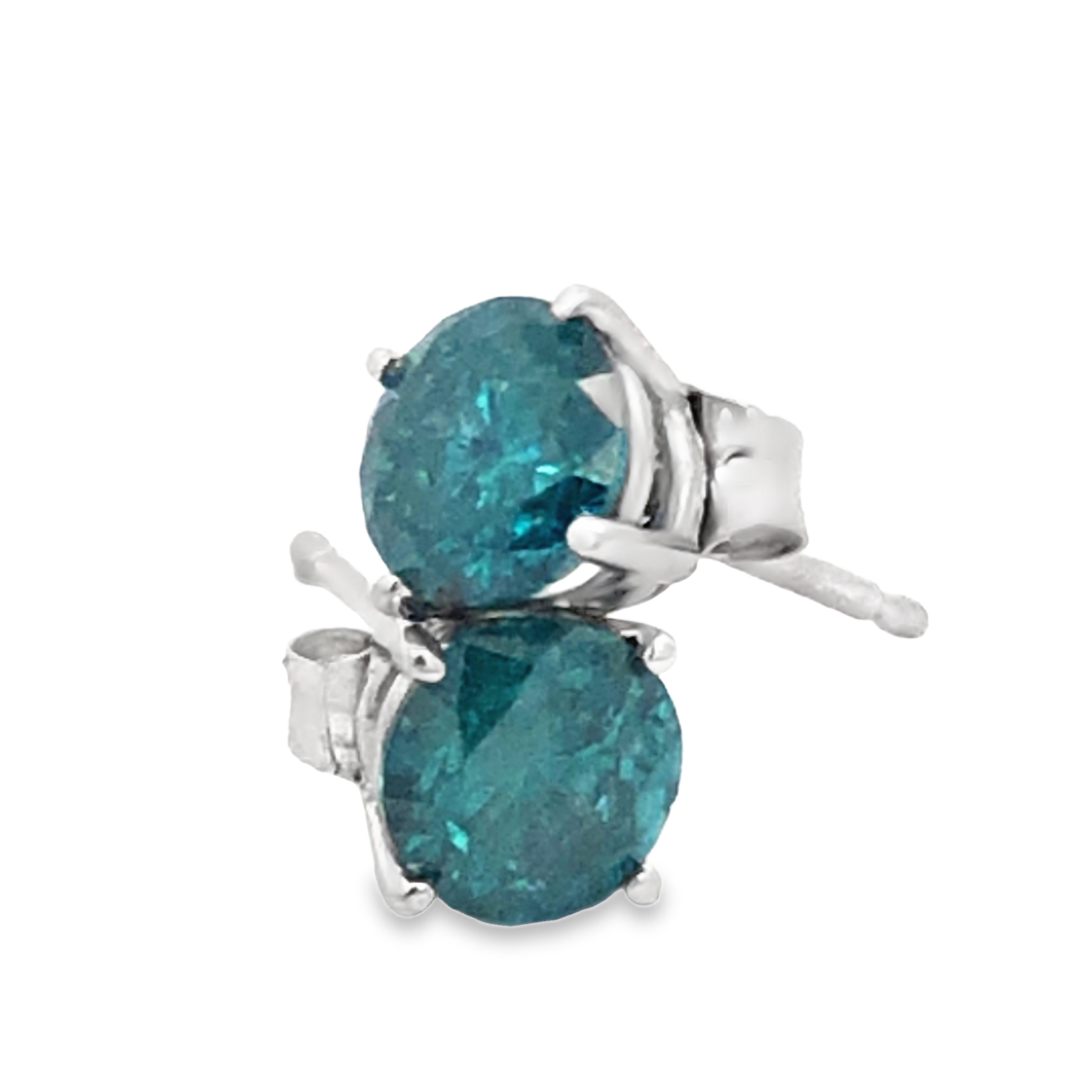 Blue Diamond Stud Earrings in White Gold