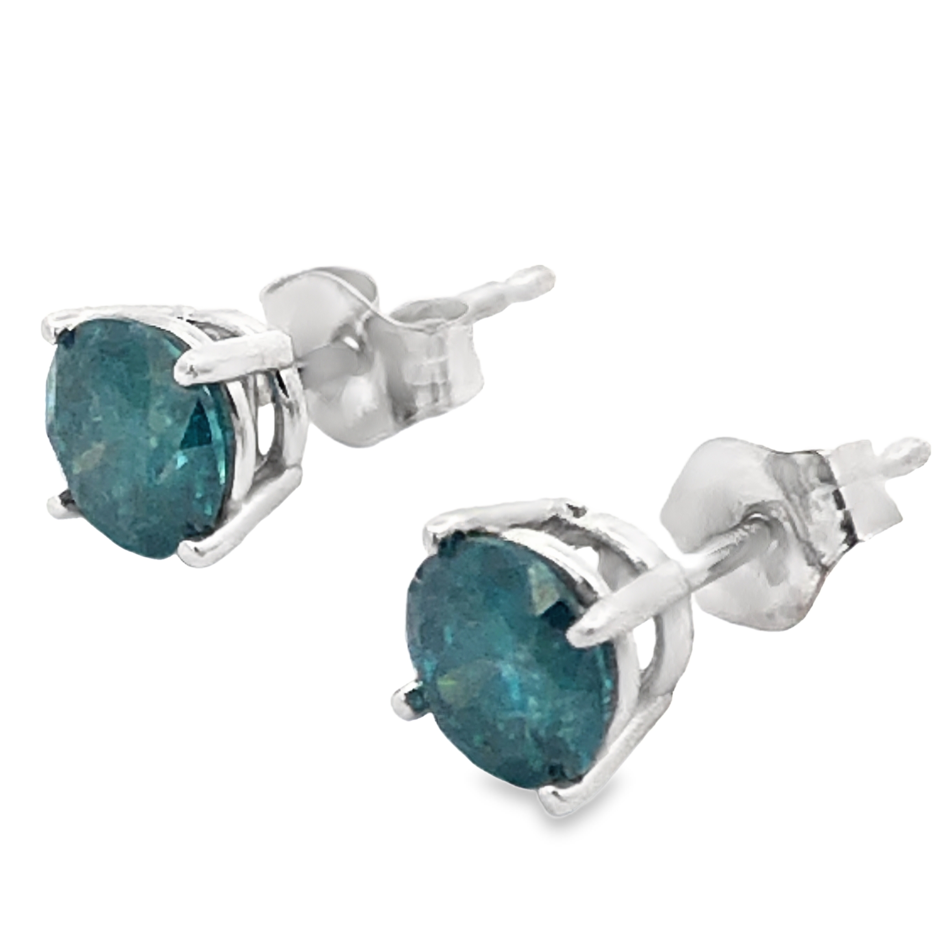Blue Diamond Stud Earrings in White Gold