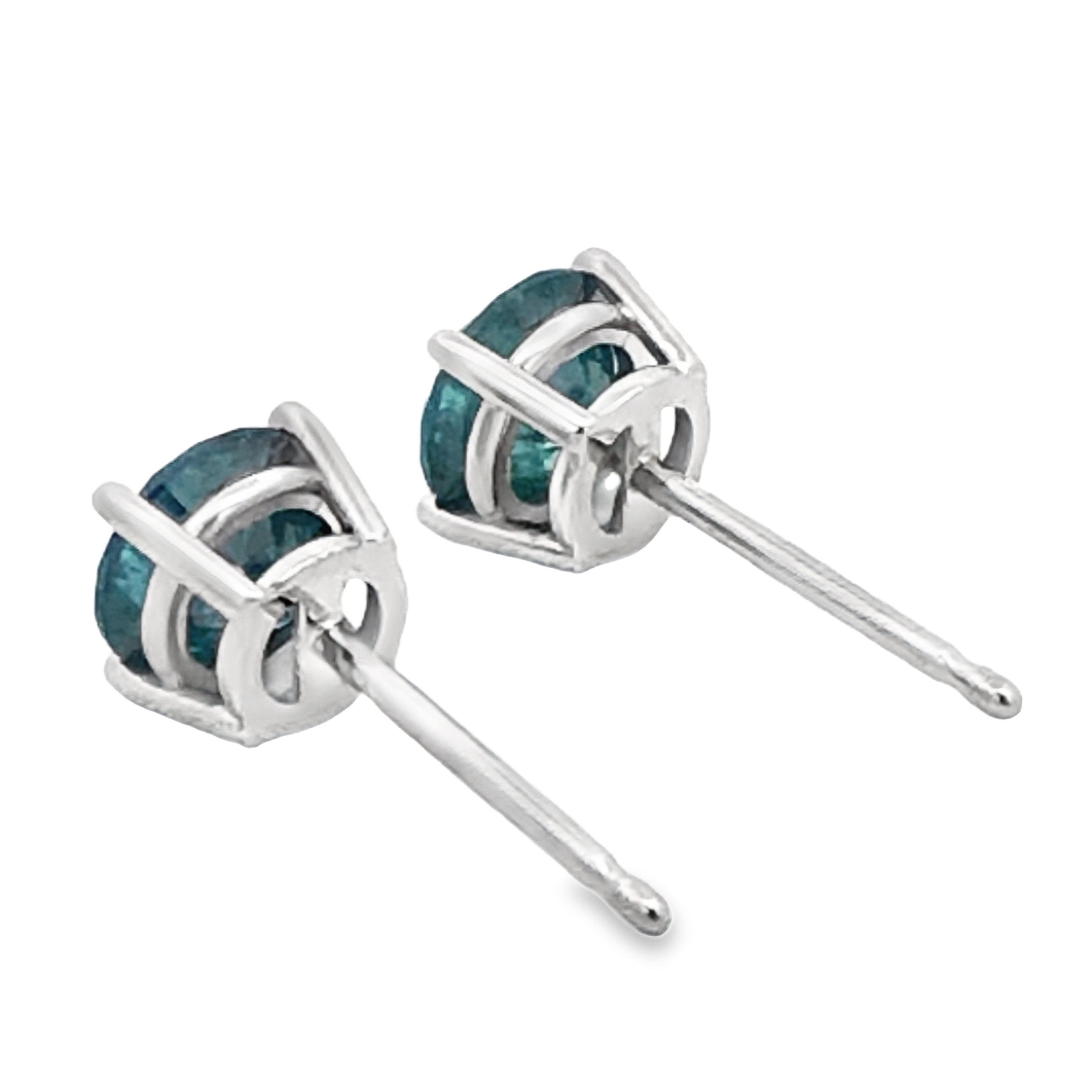 Blue Diamond Stud Earrings in White Gold