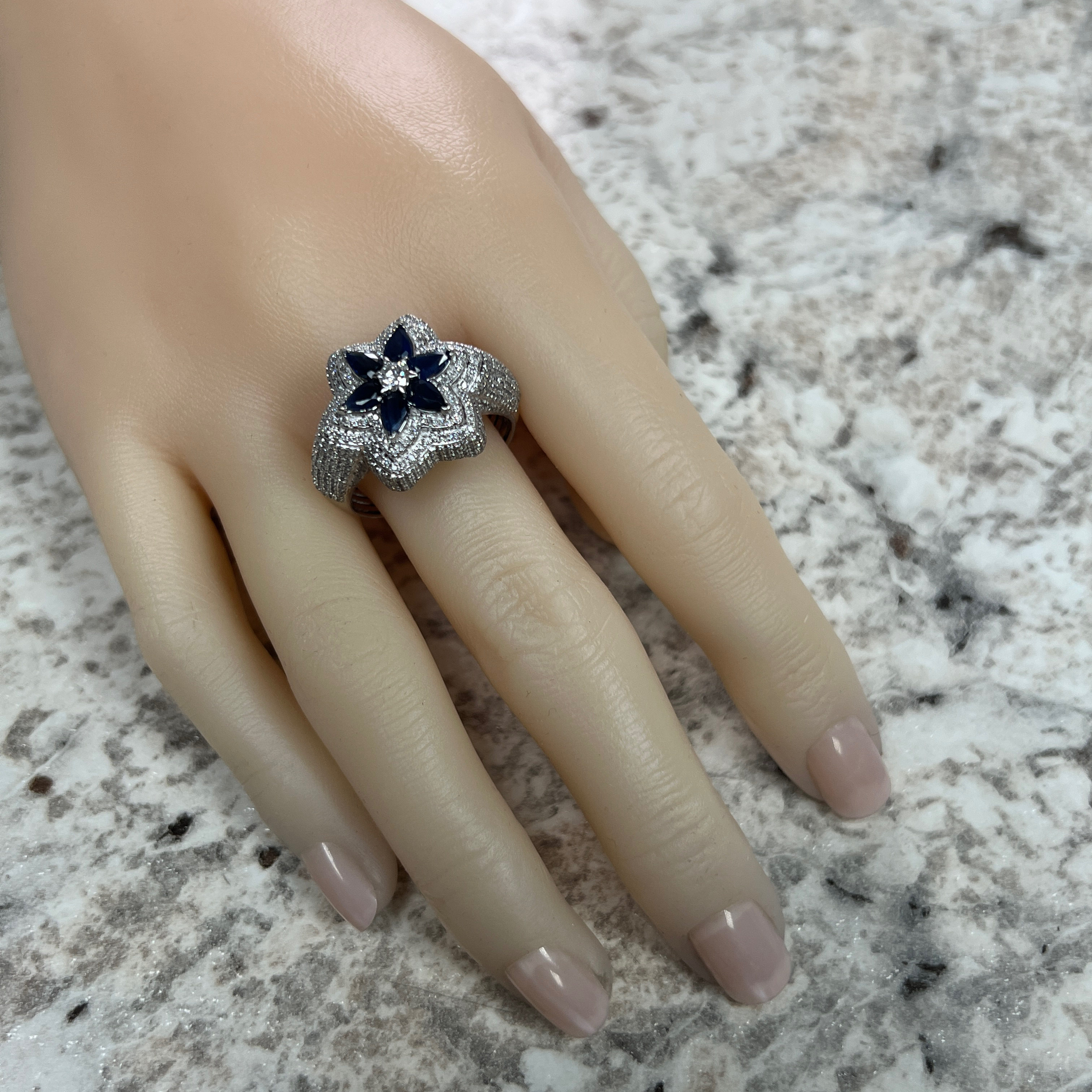 Star Shaped Statement Diamond & Sapphire Ring