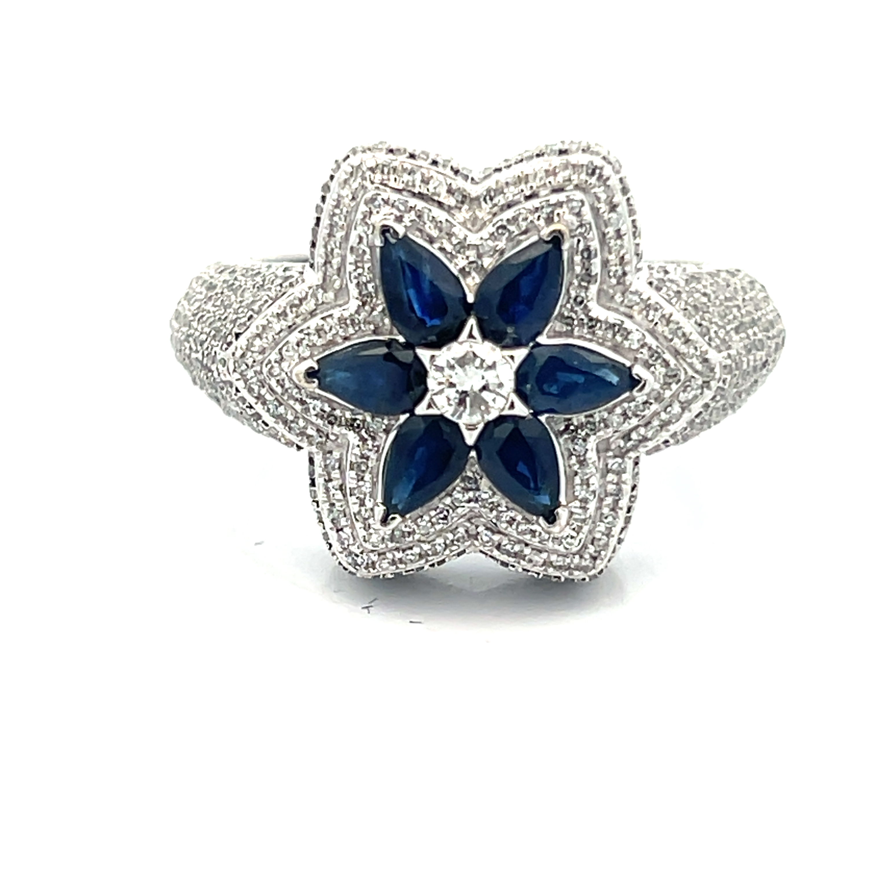 Star Shaped Statement Diamond & Sapphire Ring