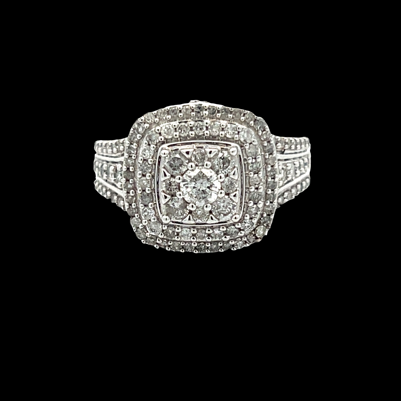 1.00CT Double Cushion Halo Diamond Ring