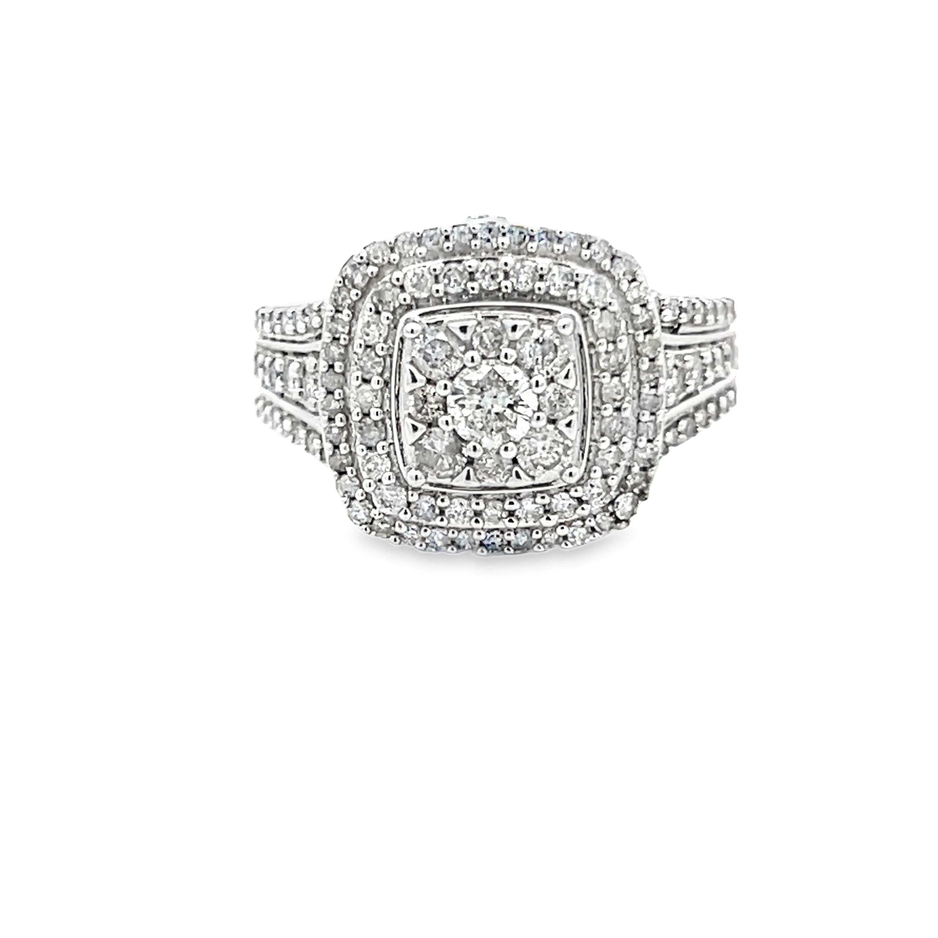 1.00CT Double Cushion Halo Diamond Ring