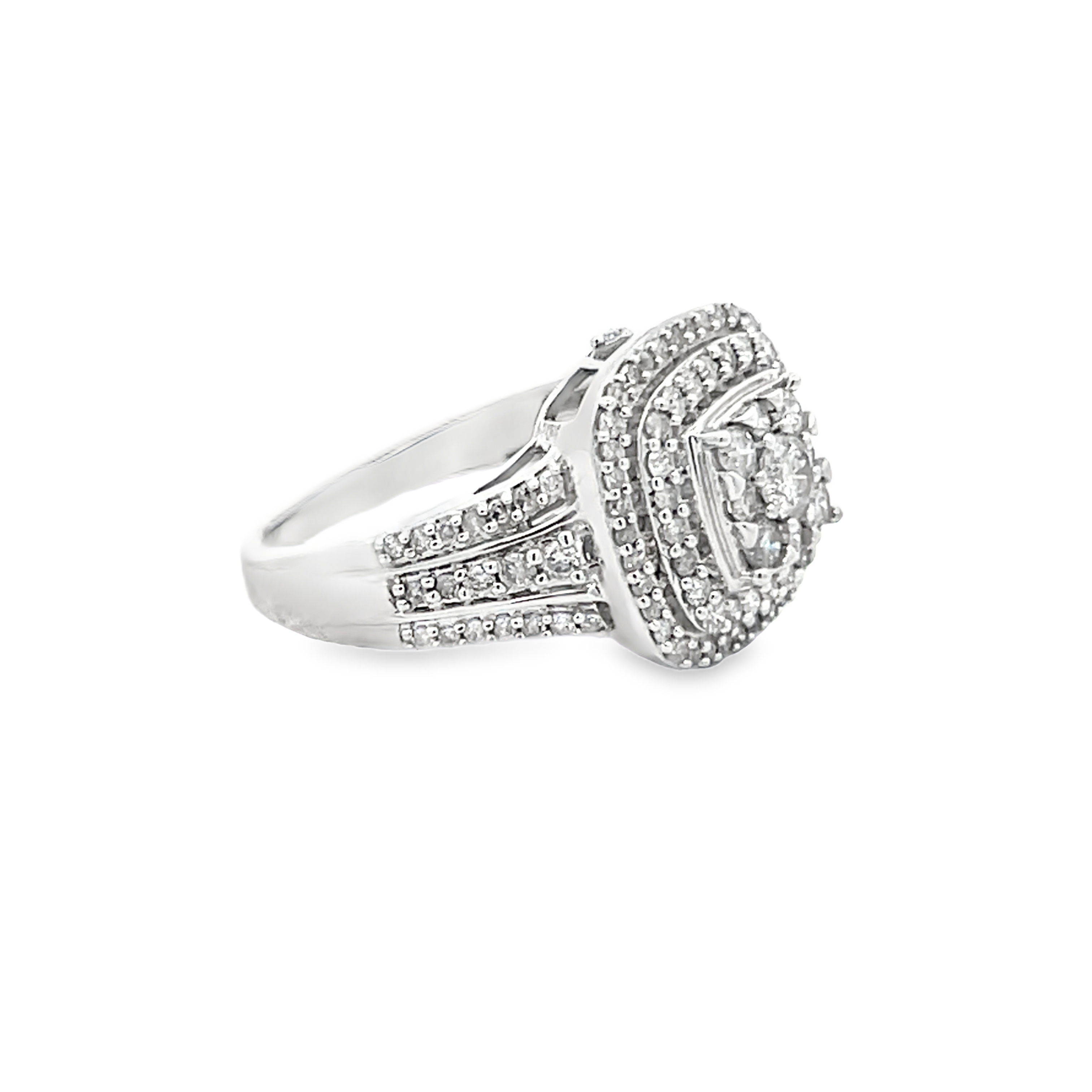 1.00CT Double Cushion Halo Diamond Ring