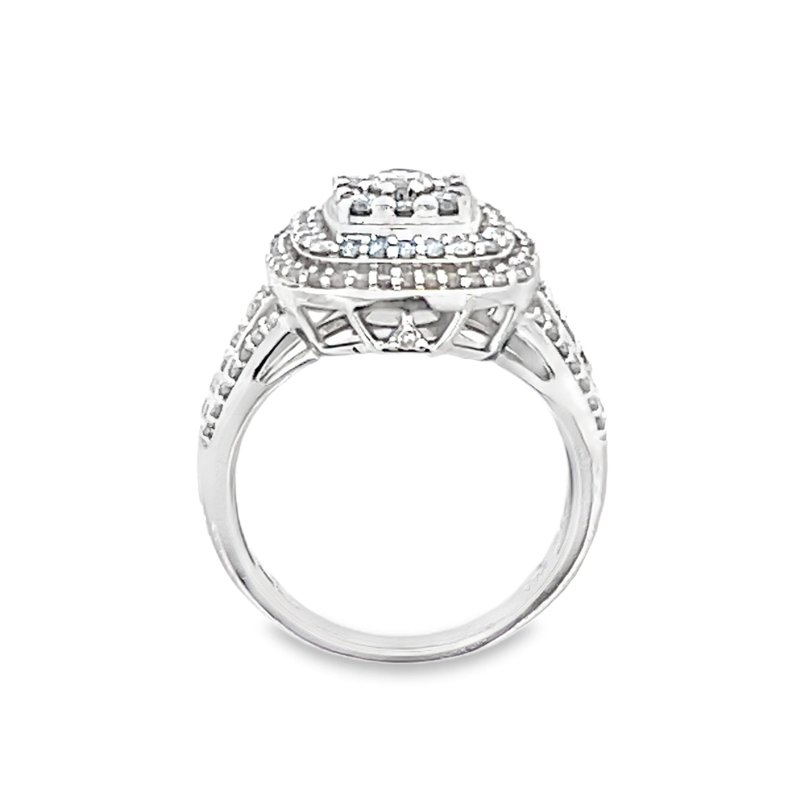 1.00CT Double Cushion Halo Diamond Ring