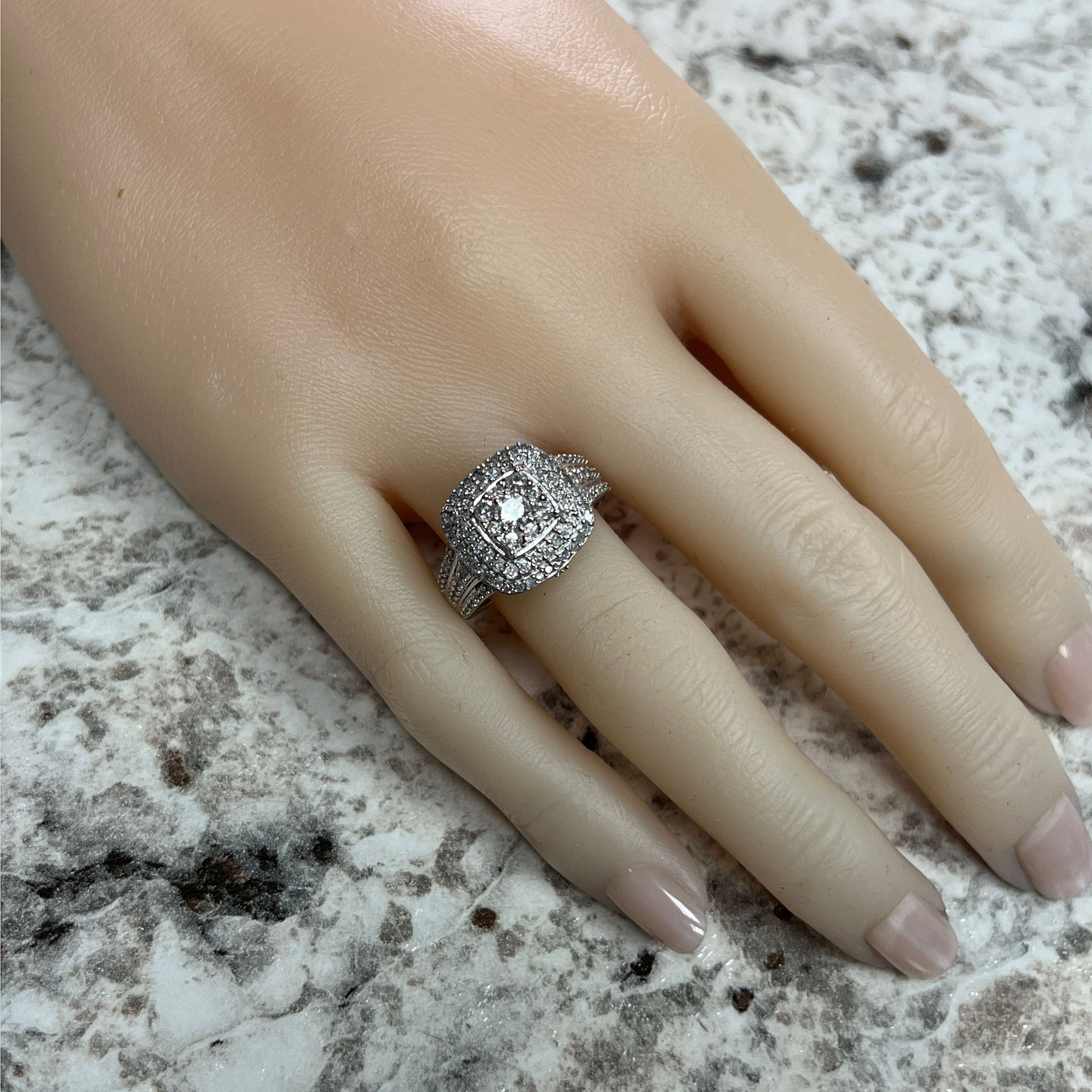 1.00CT Double Cushion Halo Diamond Ring