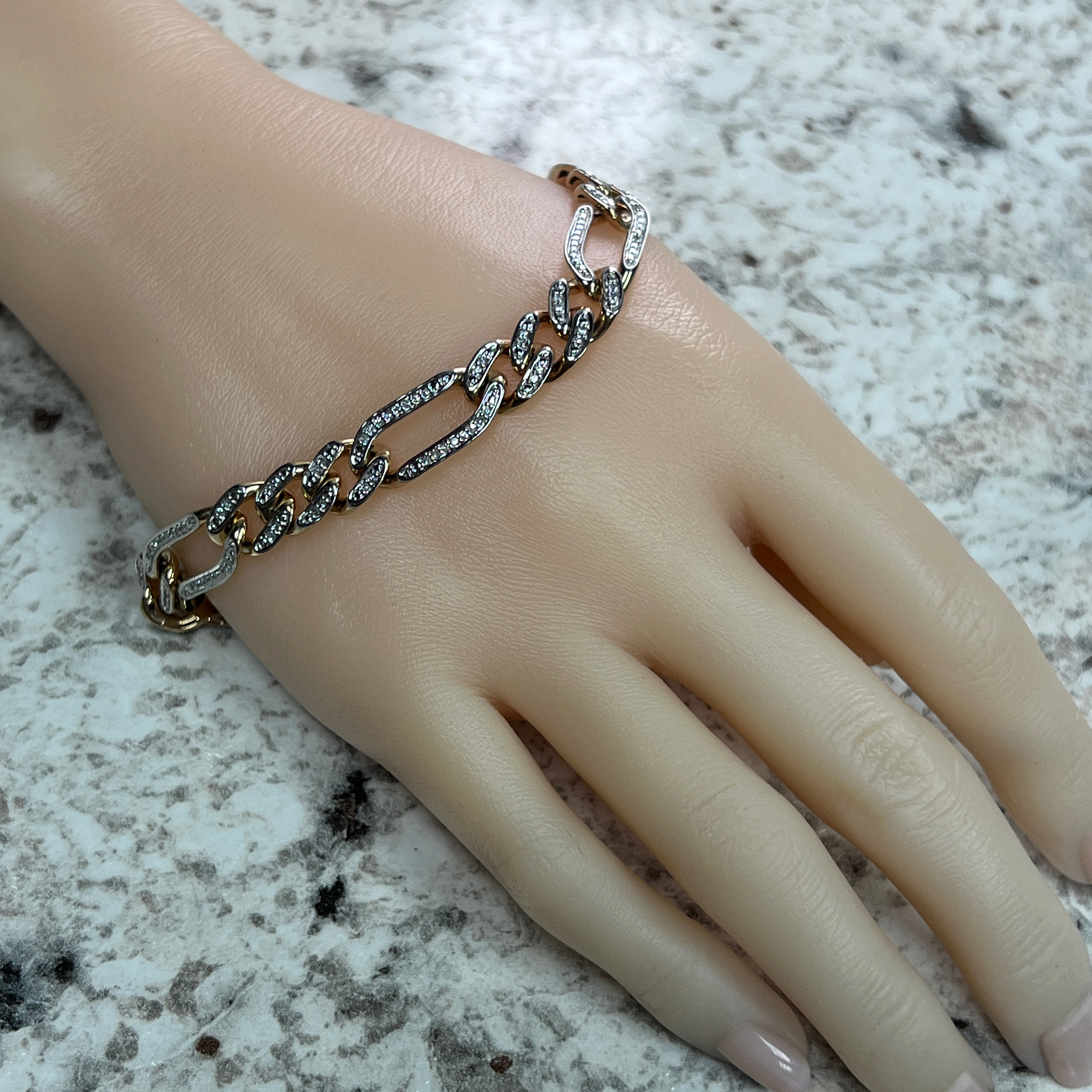 Two-Tone Gold Diamond Figaro Link Bracelet