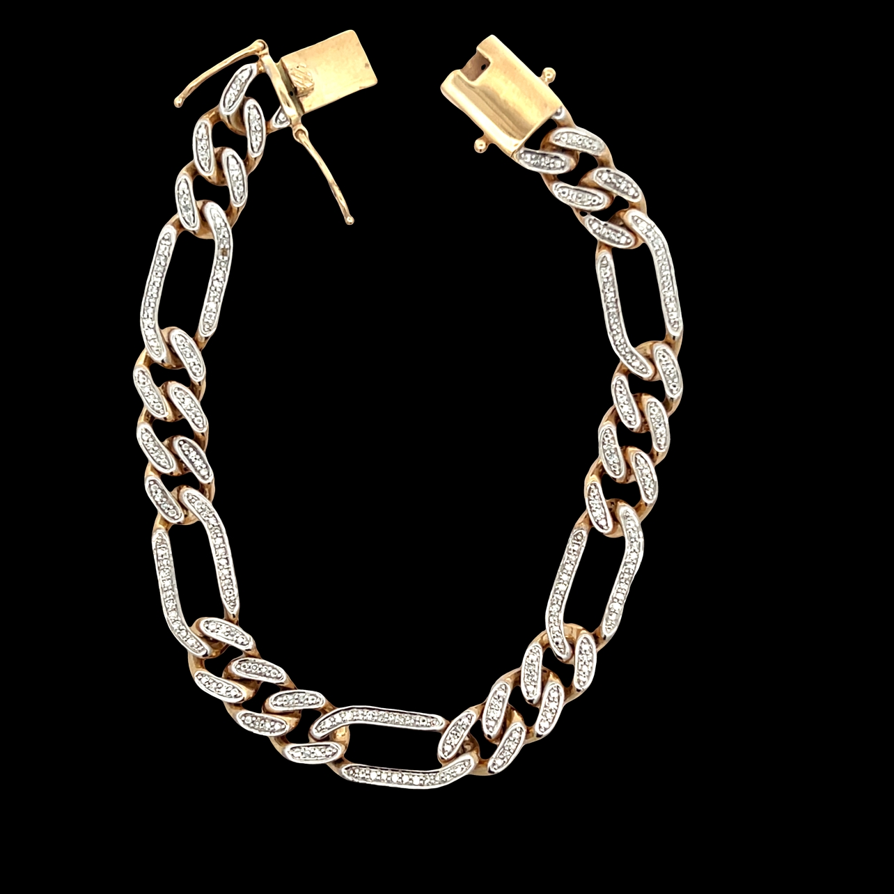 Two-Tone Gold Diamond Figaro Link Bracelet