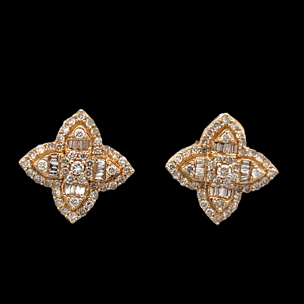 Yellow Gold Diamond Quatrefoil Stud Earrings