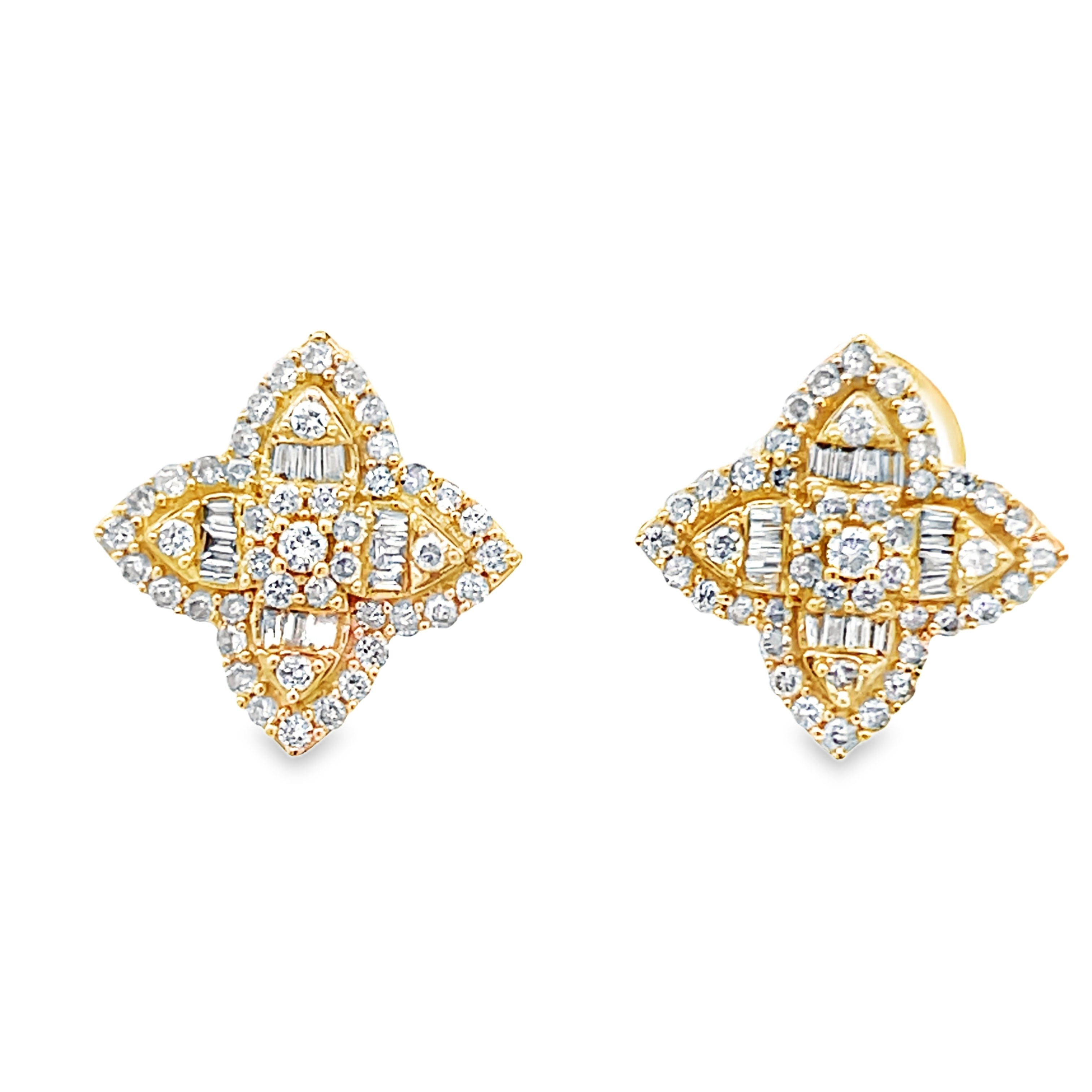 Yellow Gold Diamond Quatrefoil Stud Earrings