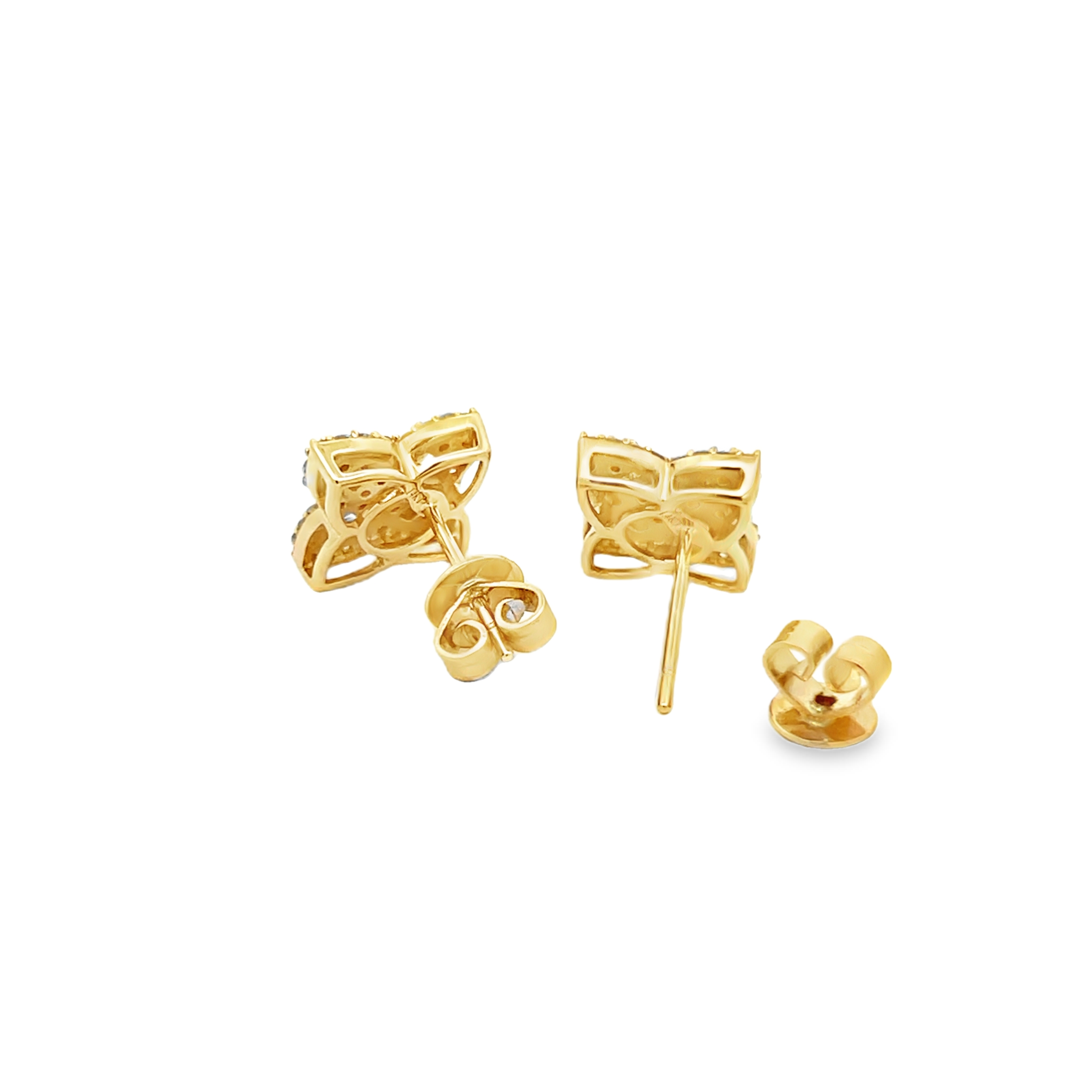 Yellow Gold Diamond Quatrefoil Stud Earrings
