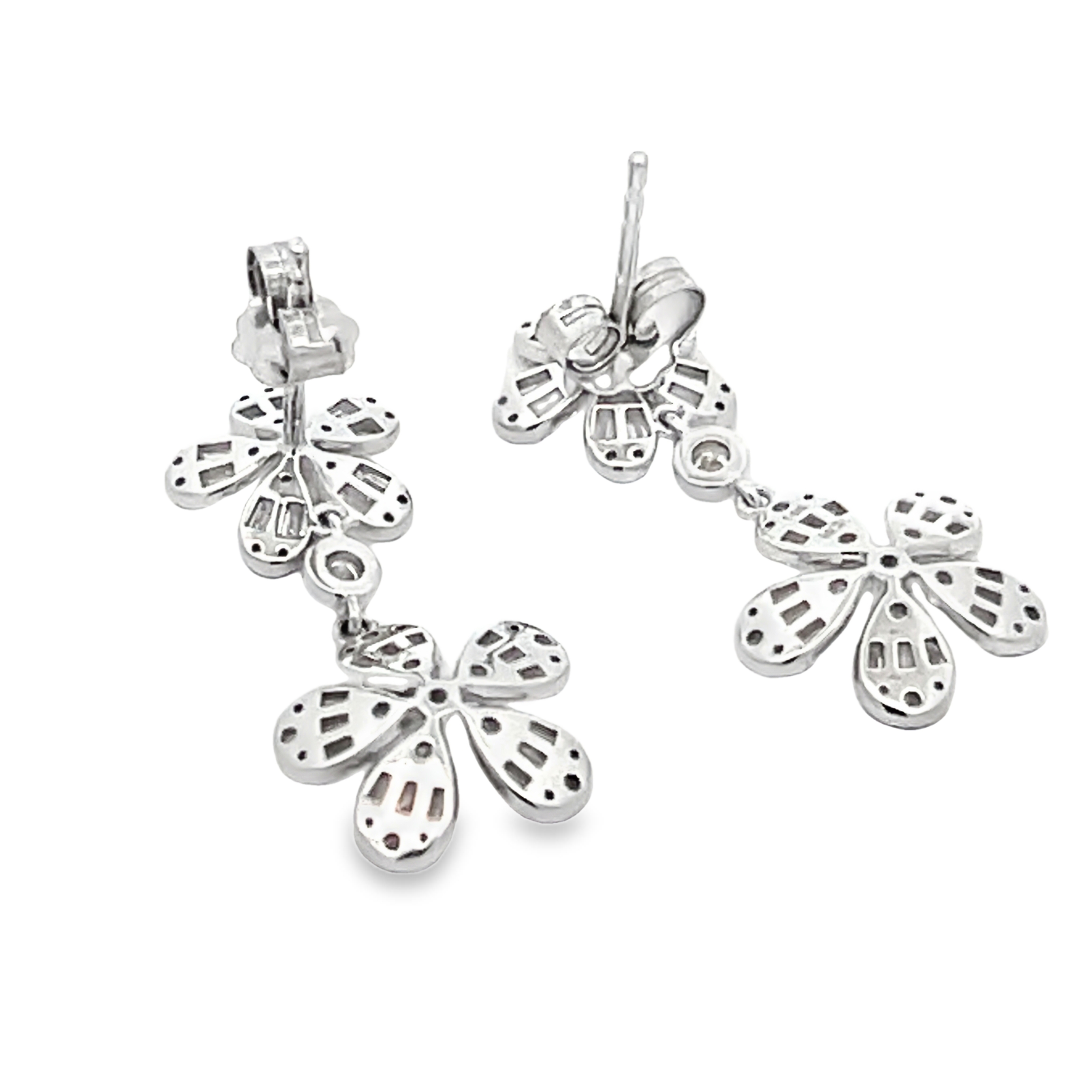 Diamond Double Flower Drop Earrings