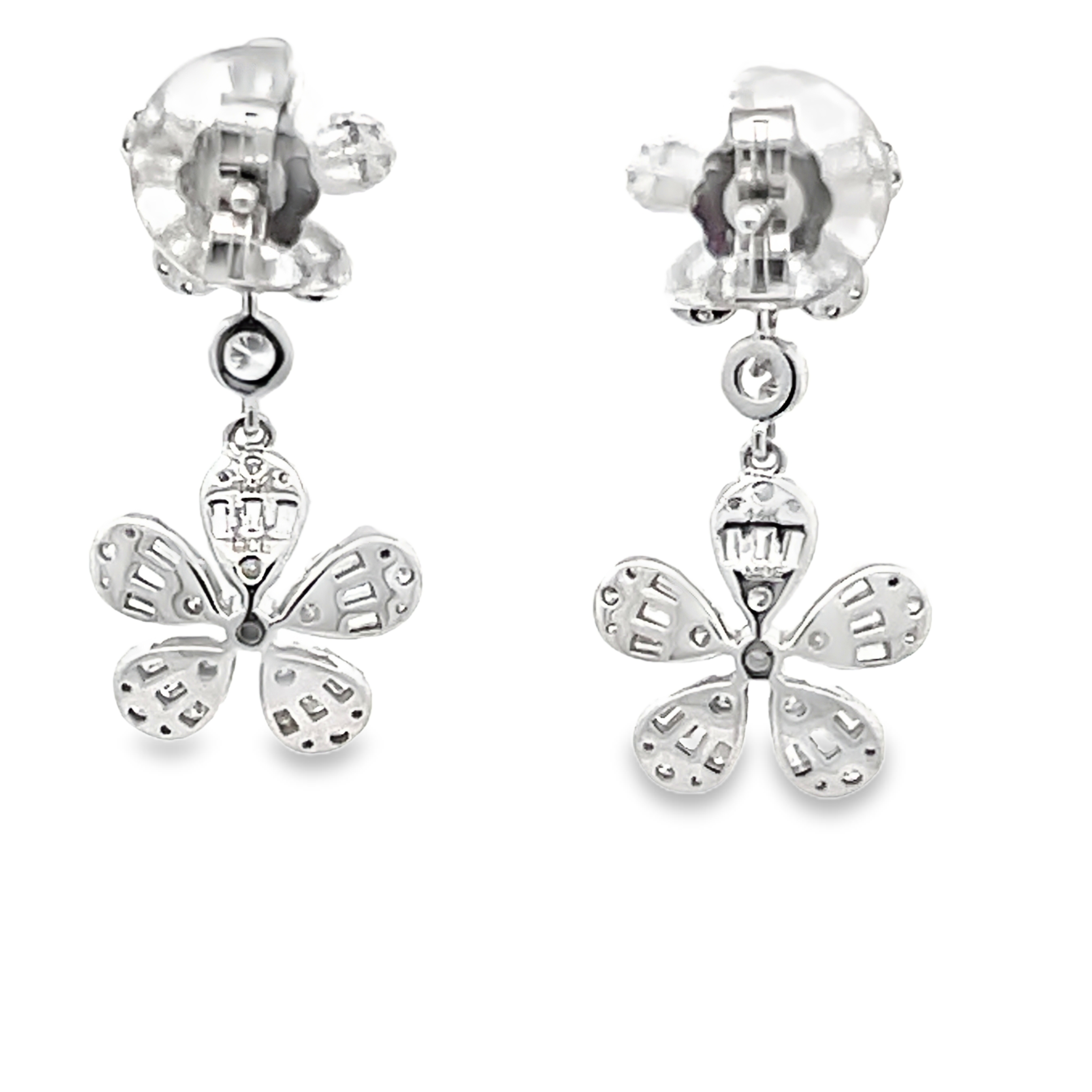 Diamond Double Flower Drop Earrings