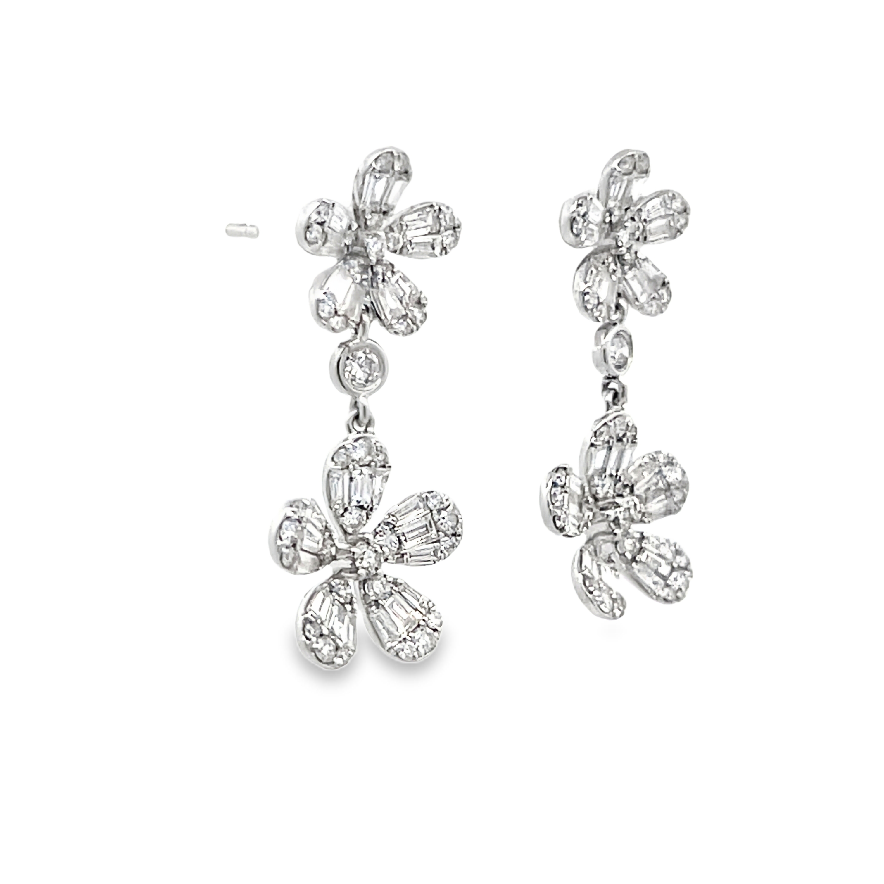 Diamond Double Flower Drop Earrings