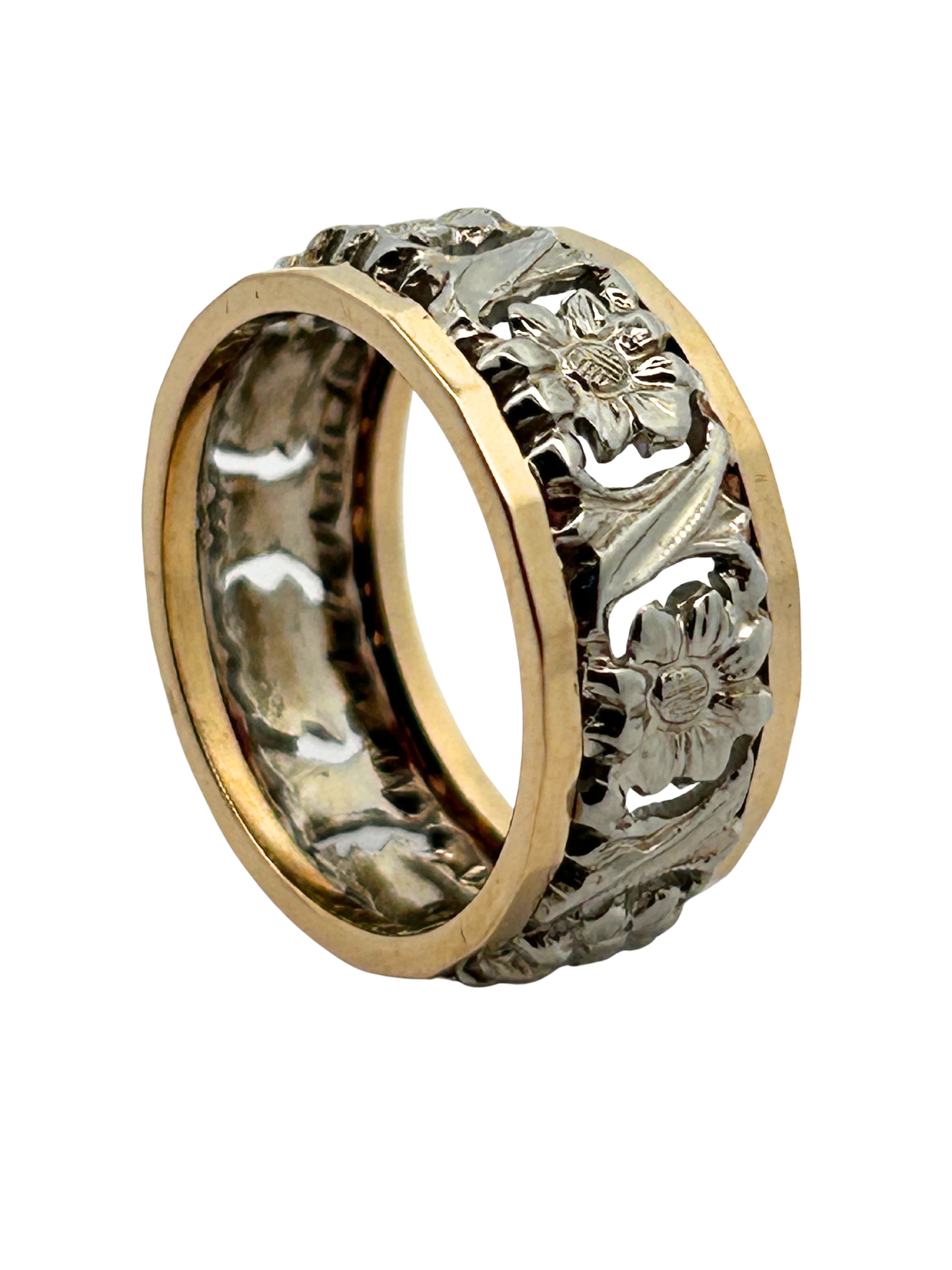 Two Tone Floral Band Ring