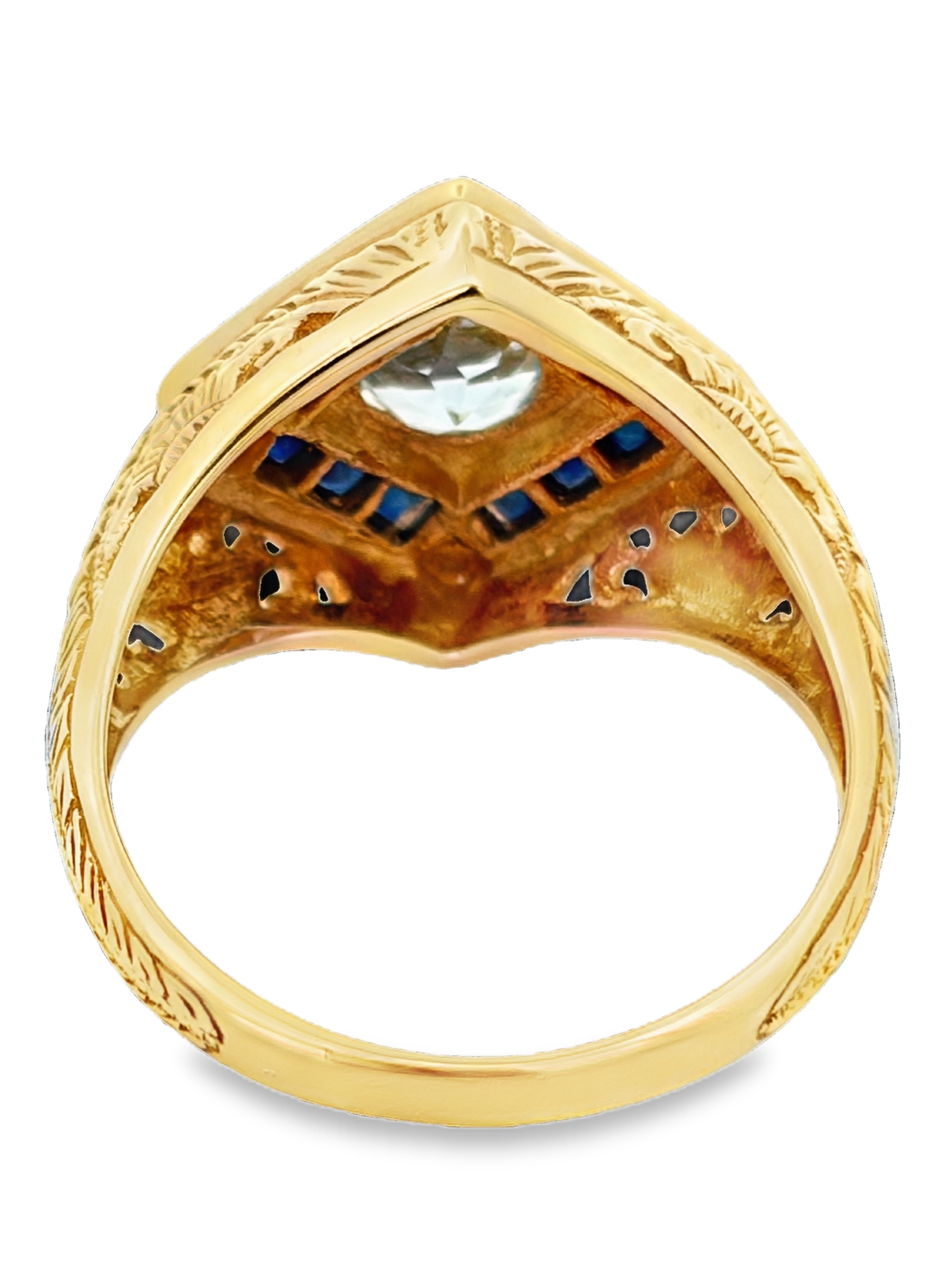 14K Aquamarine, Sapphire & Diamond Ring