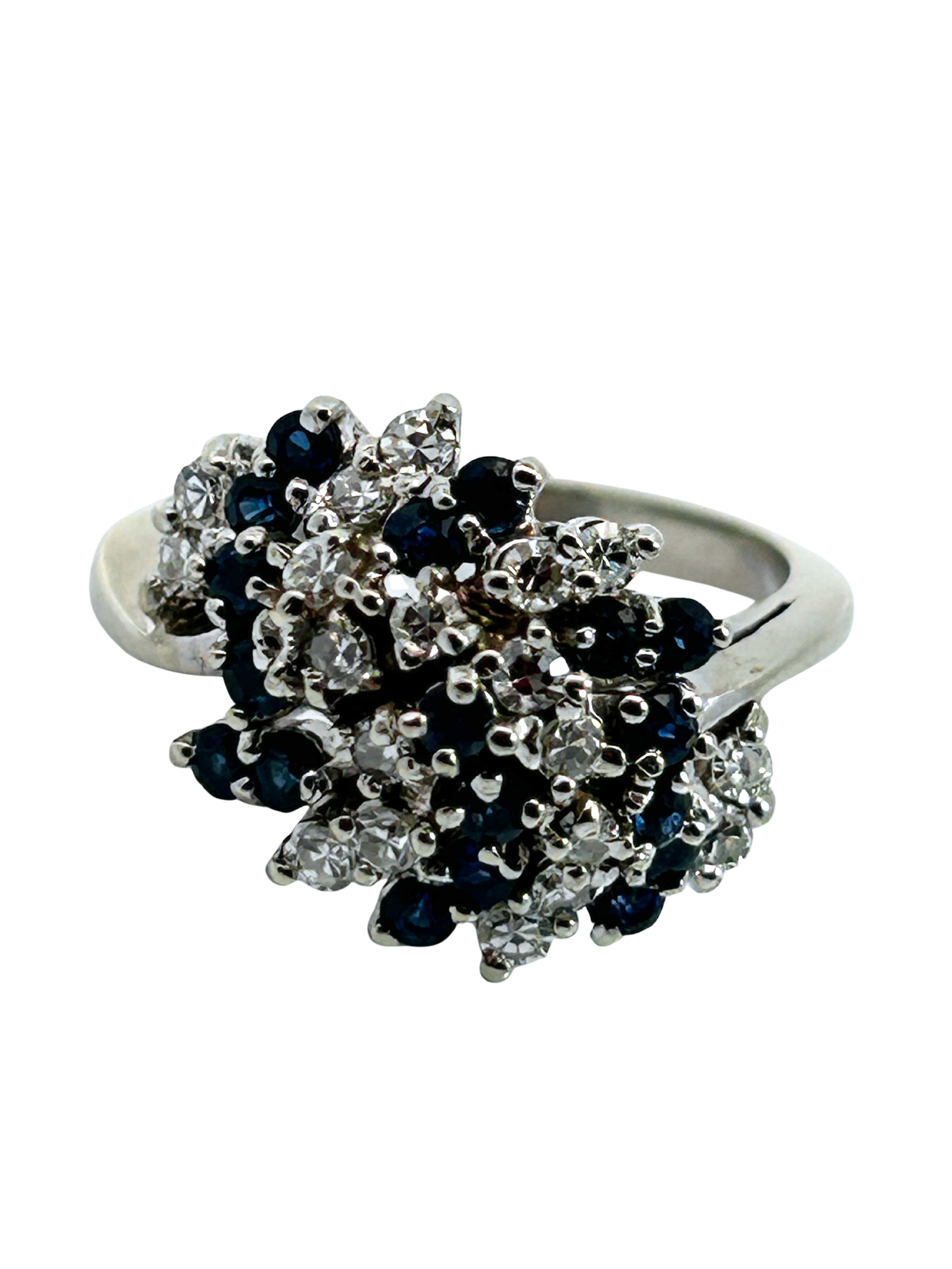 14K Sapphire & Diamond Domed Cluster Ring