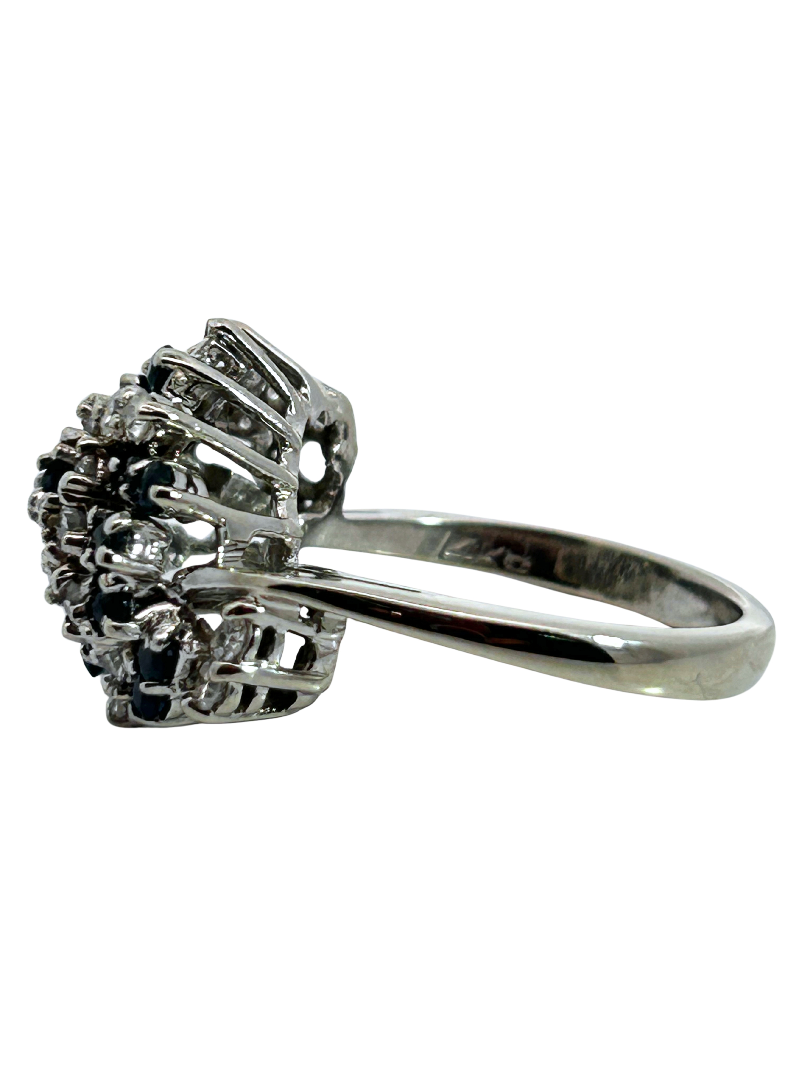 14K Sapphire & Diamond Domed Cluster Ring