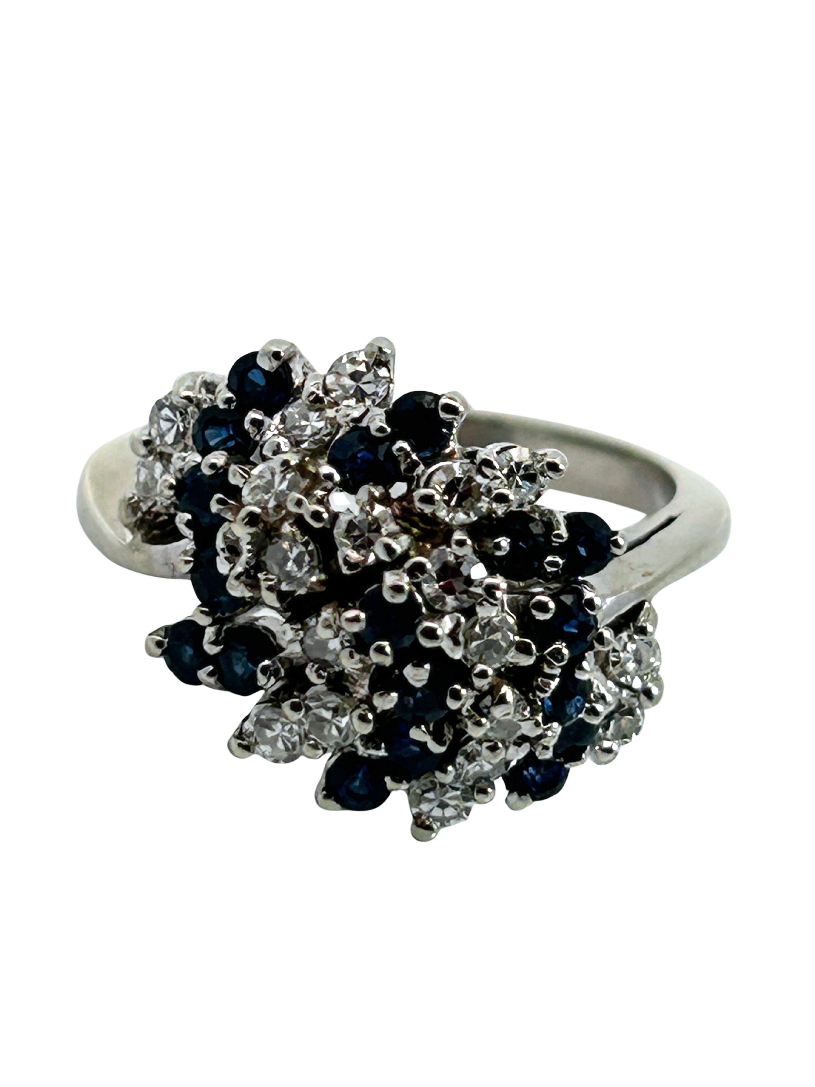 14K Sapphire & Diamond Domed Cluster Ring