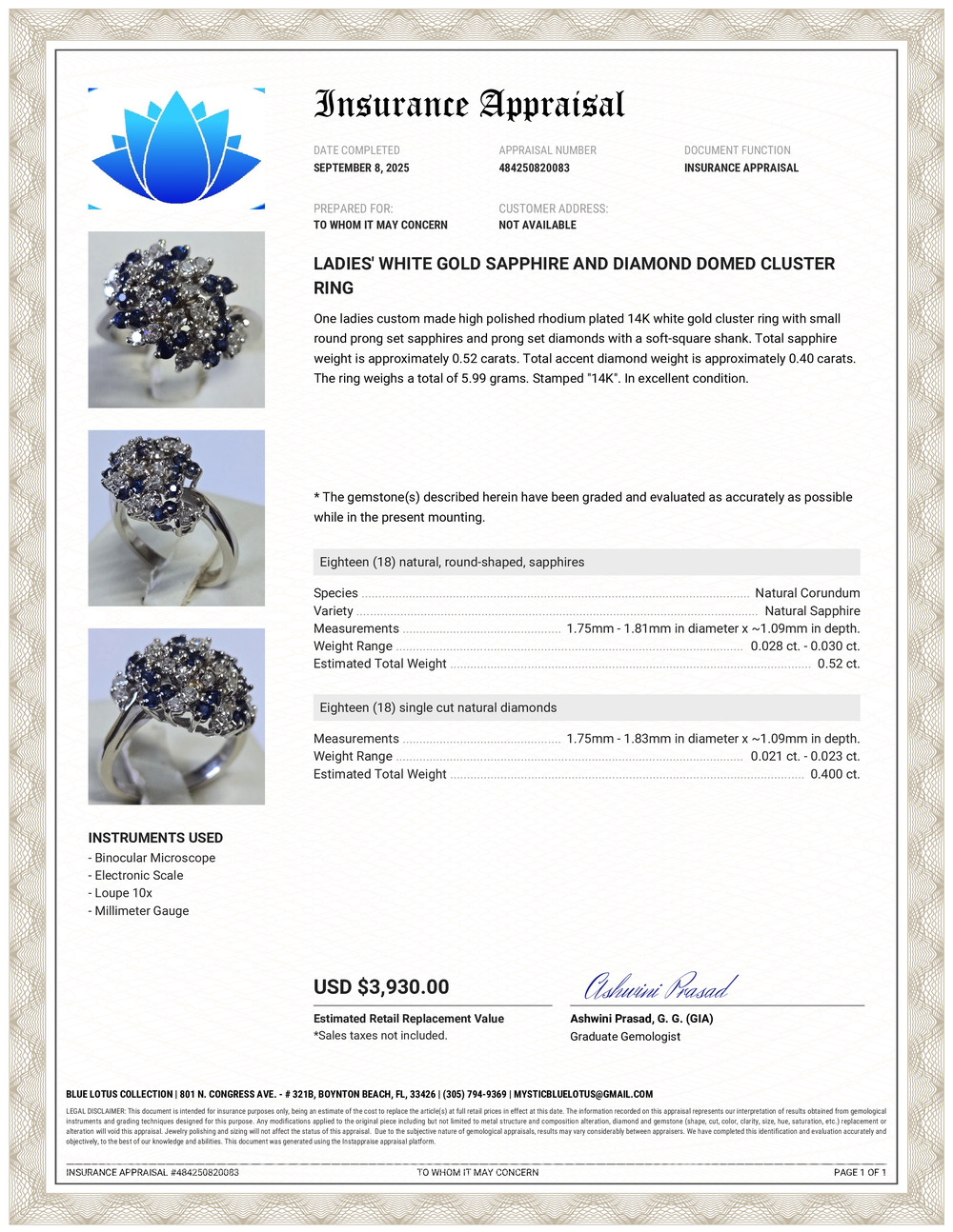 14K Sapphire & Diamond Domed Cluster Ring