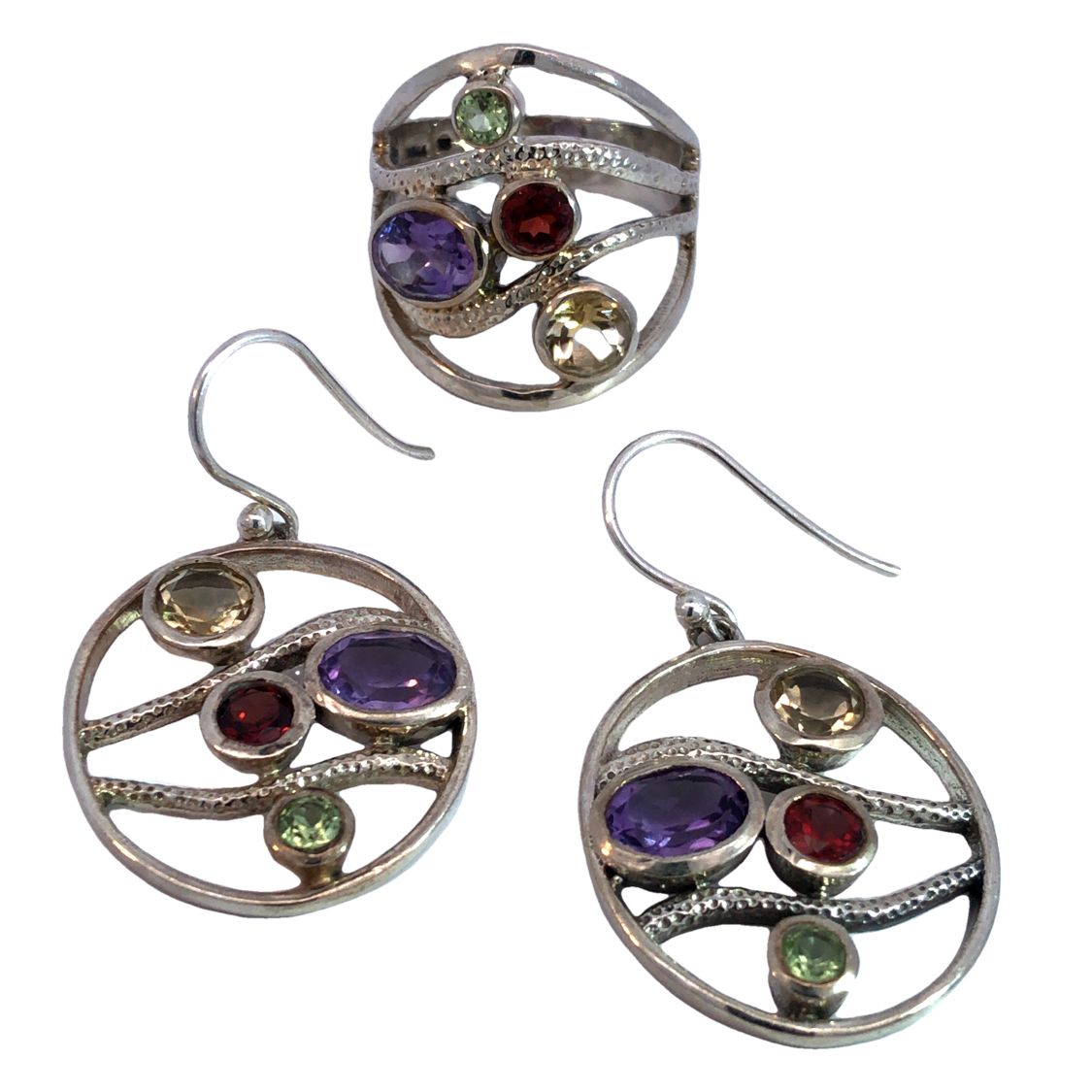 Multi Color Gemstone Ring and Earring Set