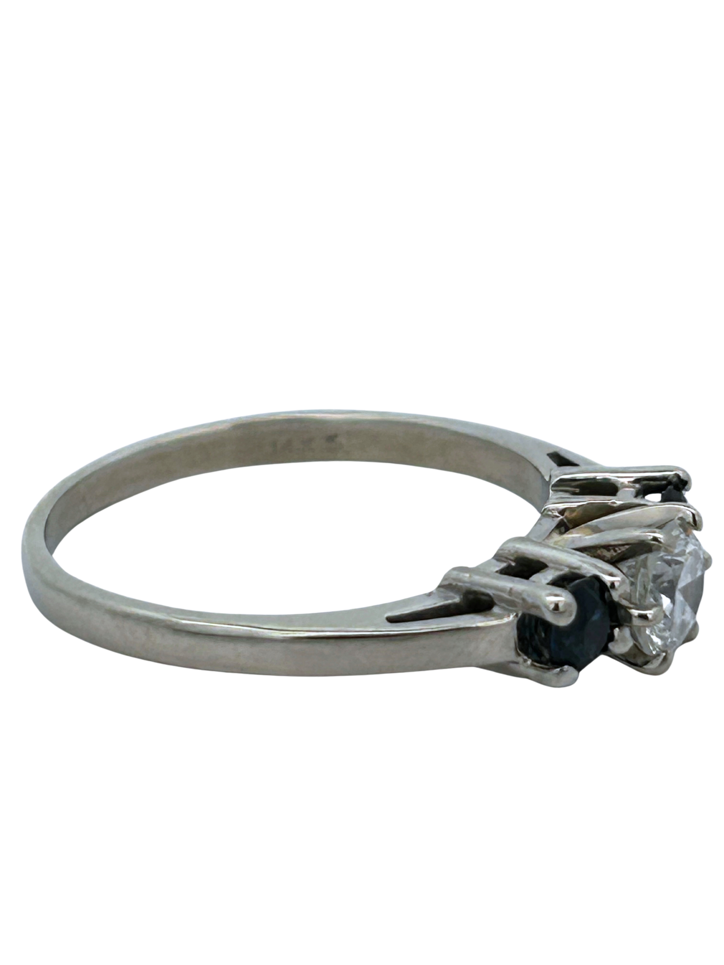 14K Diamond & Sapphire 3 Stone Ring