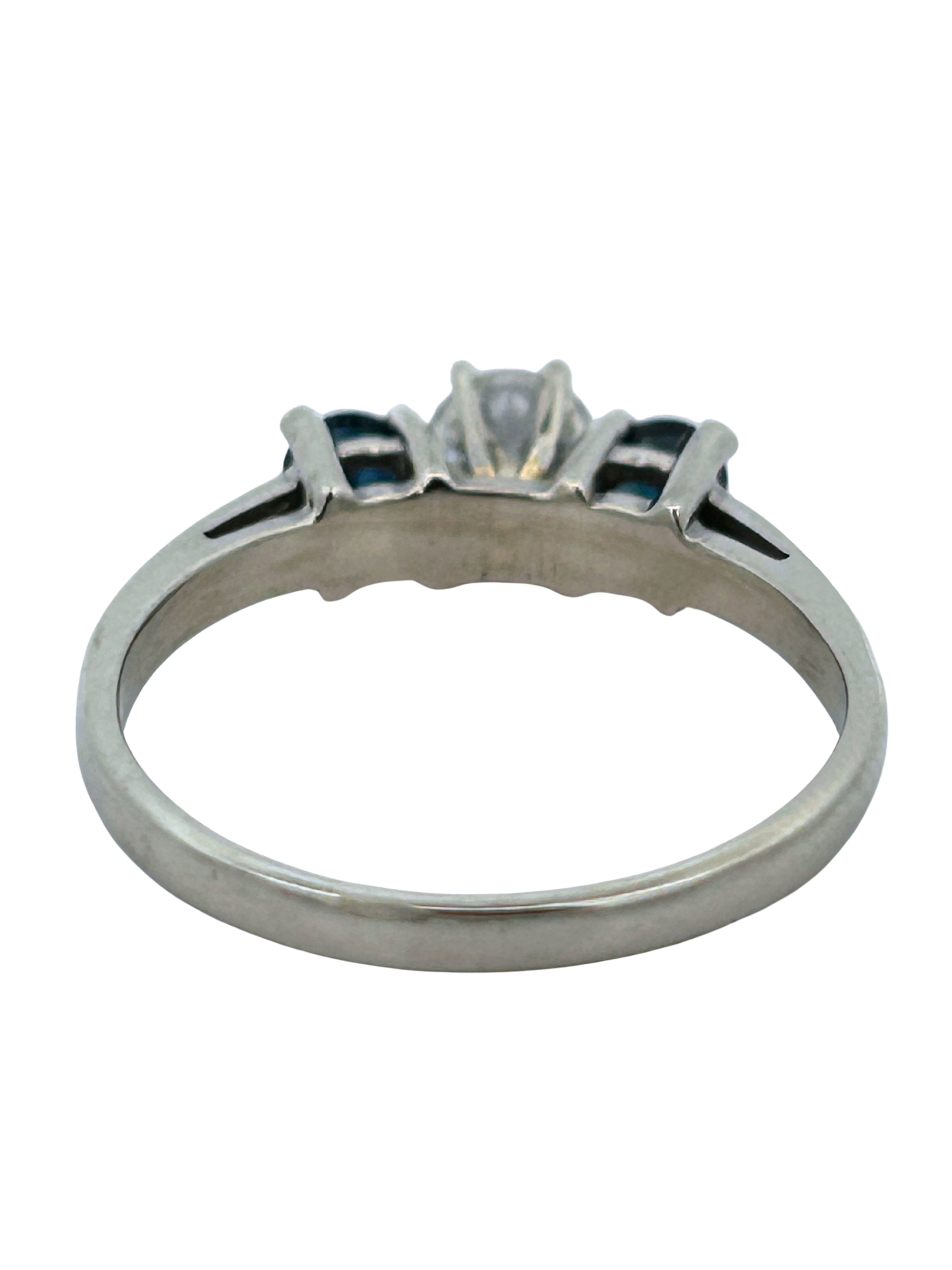 14K Diamond & Sapphire 3 Stone Ring