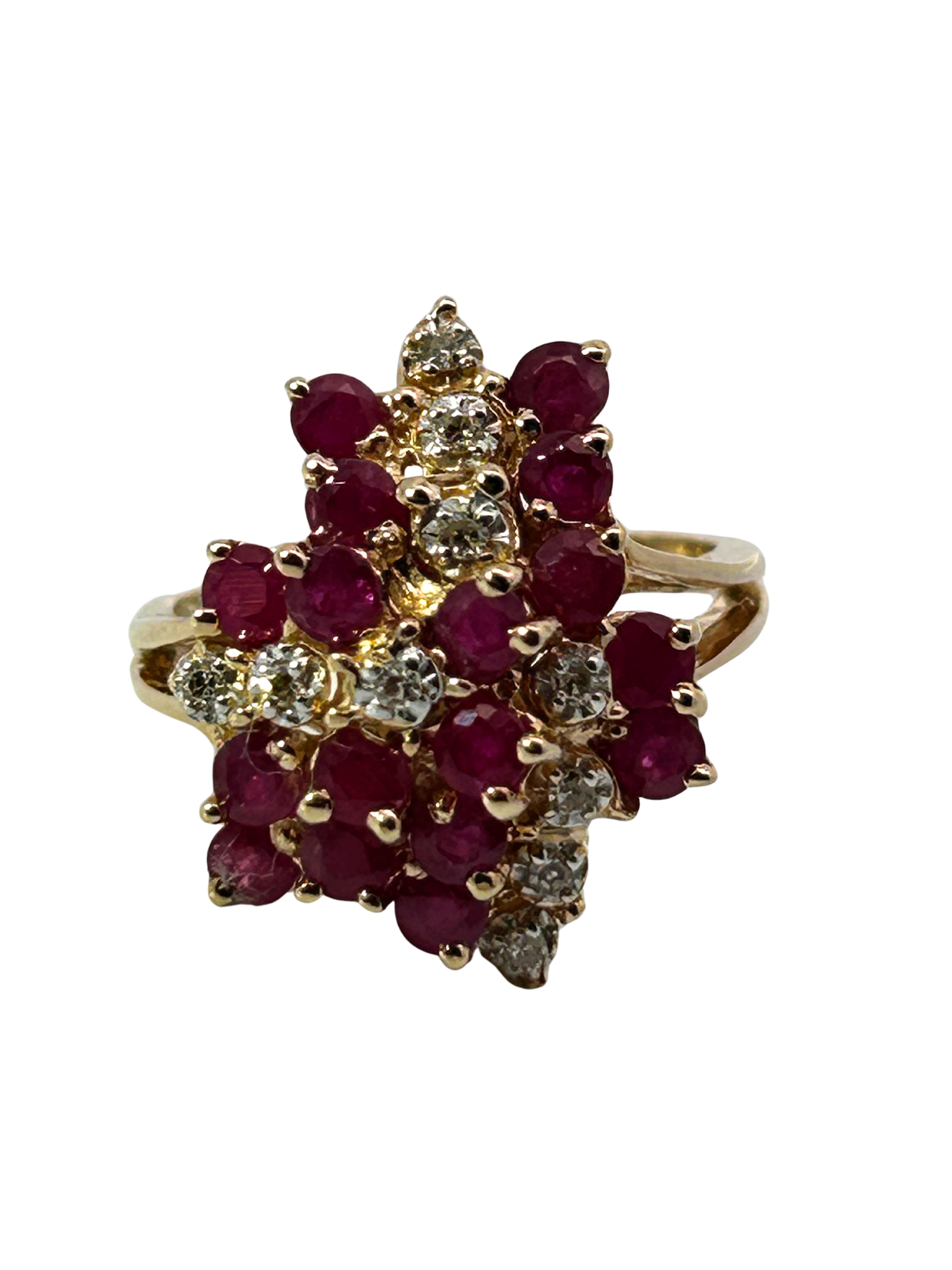 14K Ruby & Diamond Cluster Ring