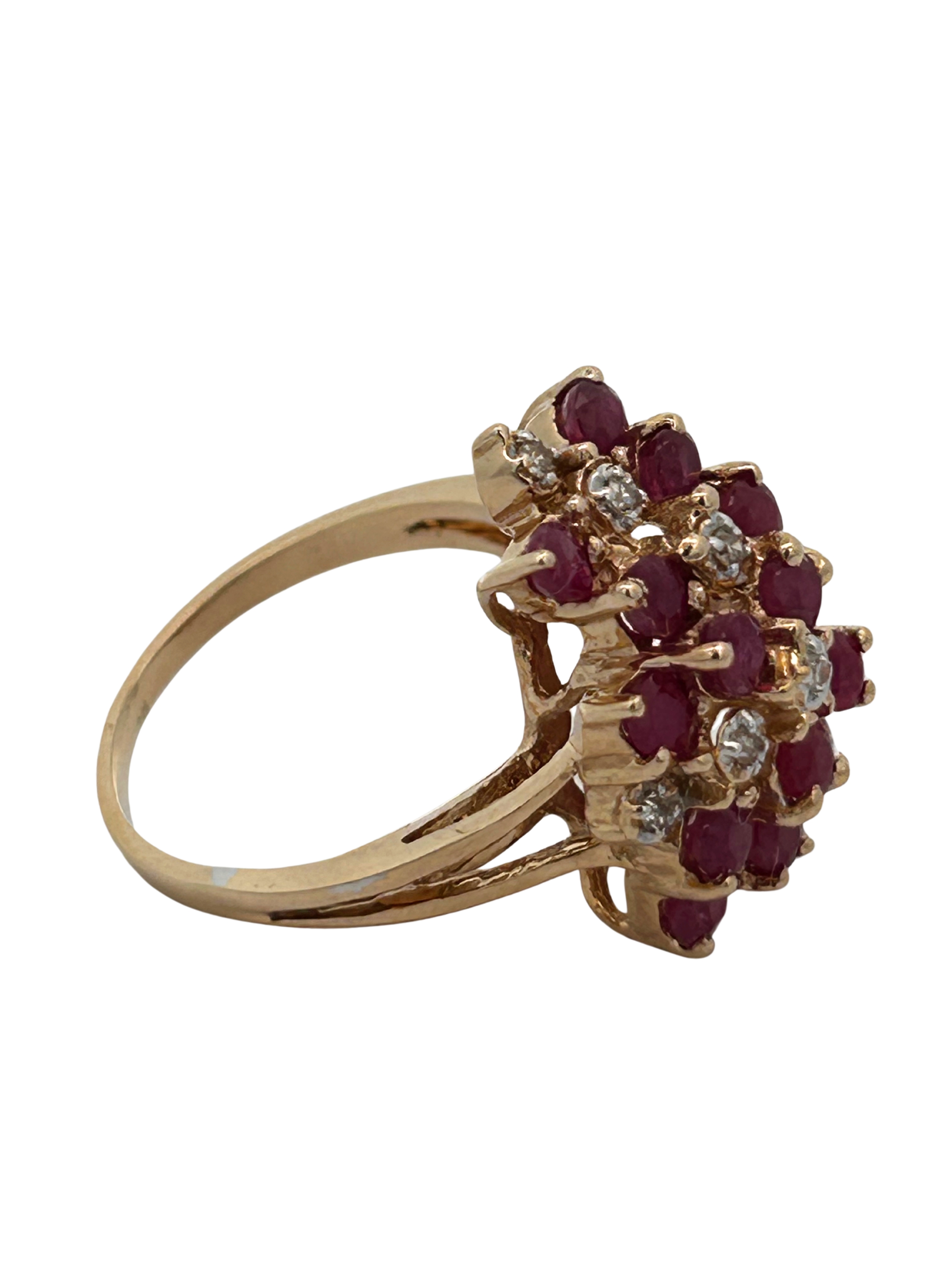 14K Ruby & Diamond Cluster Ring