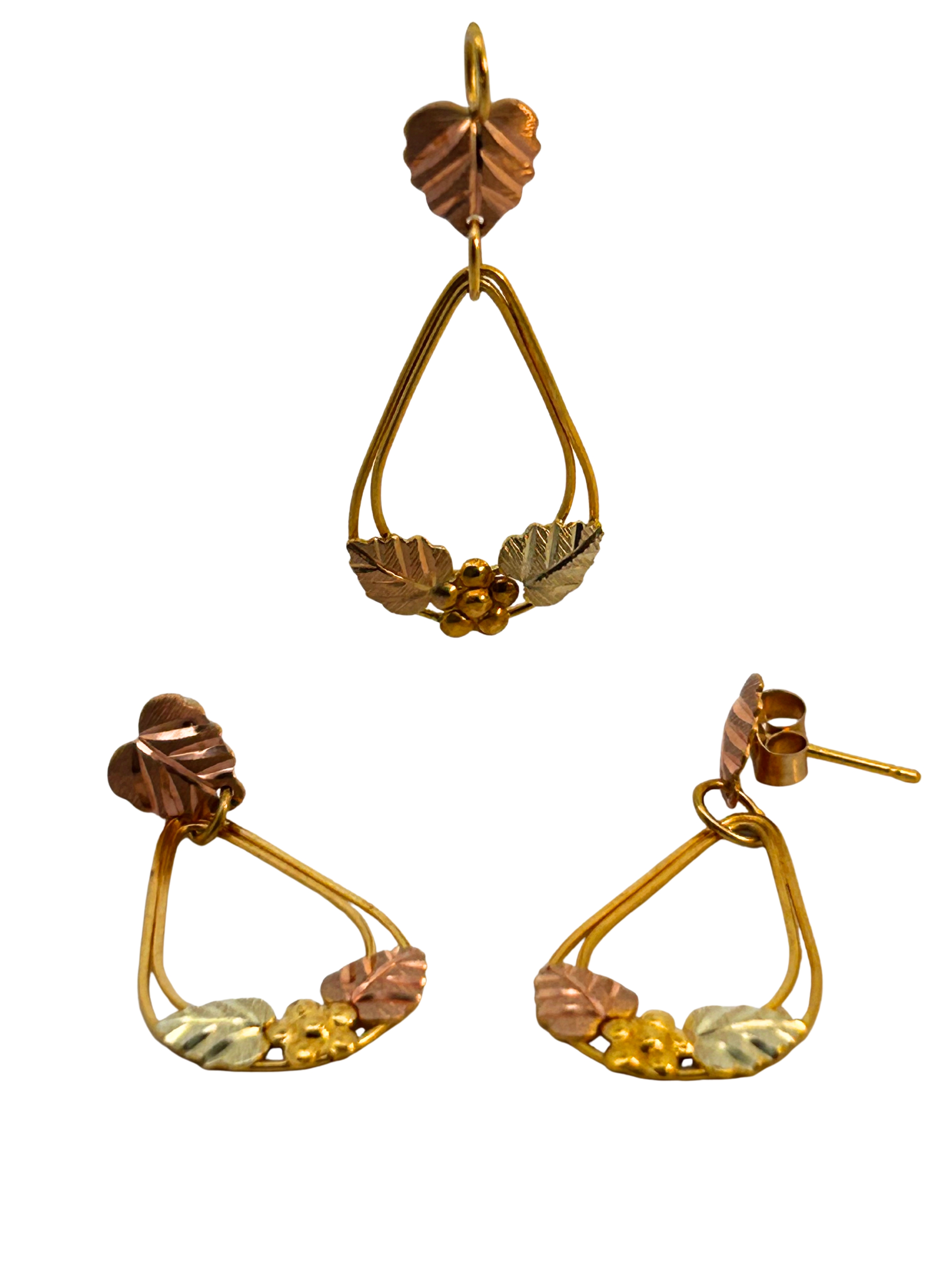 14K Black Hills Gold Pendant & Earrings Set