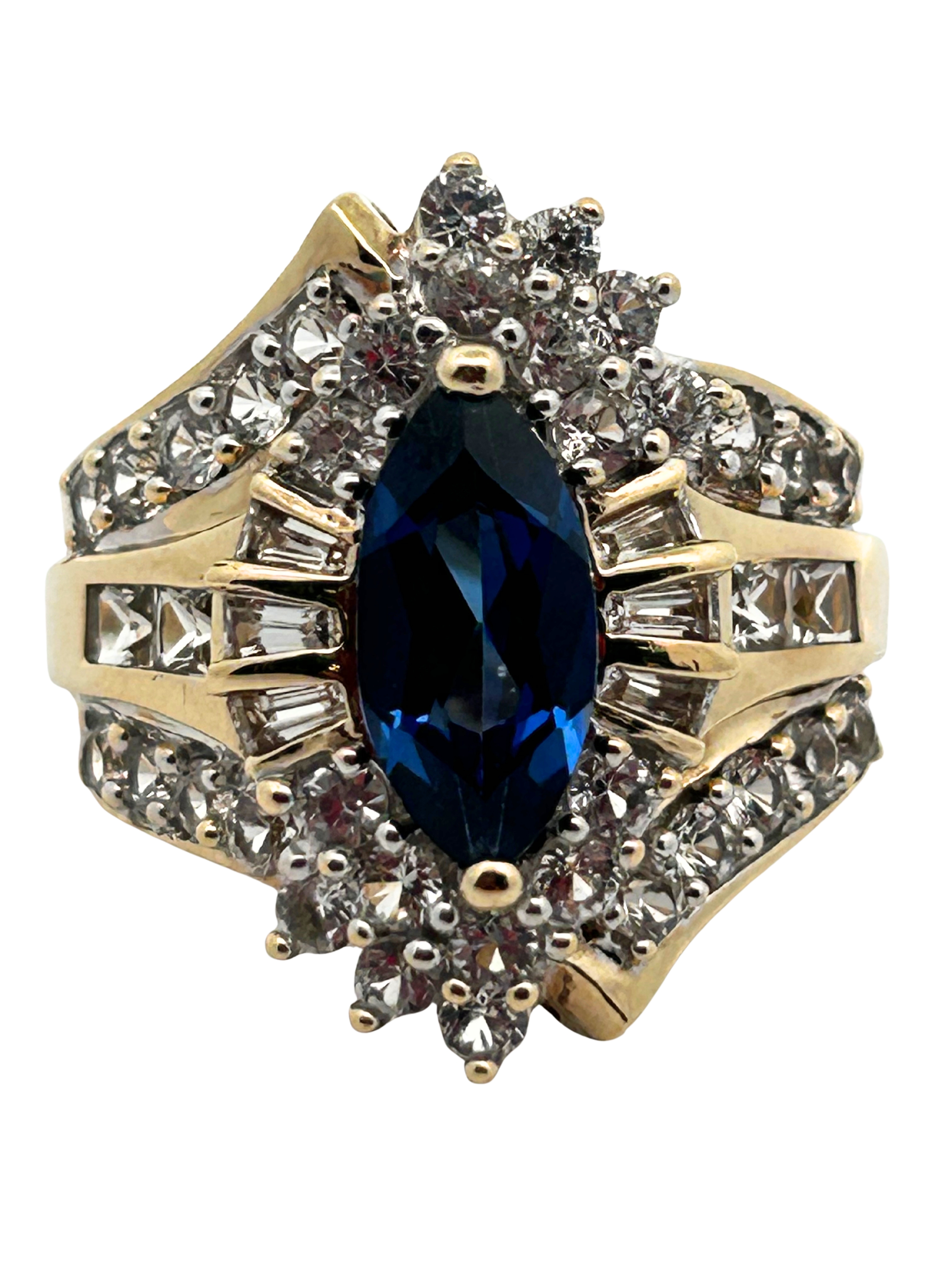 10K Blue & White Gemstone Cocktail Ring
