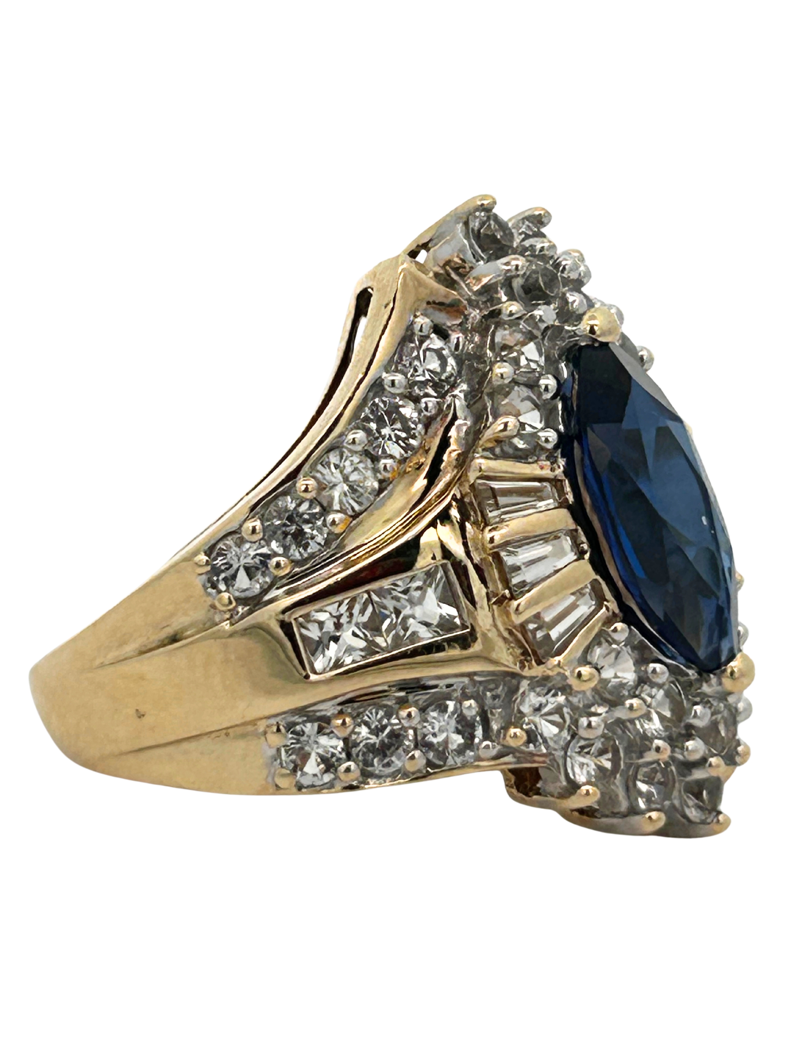 10K Blue & White Gemstone Cocktail Ring