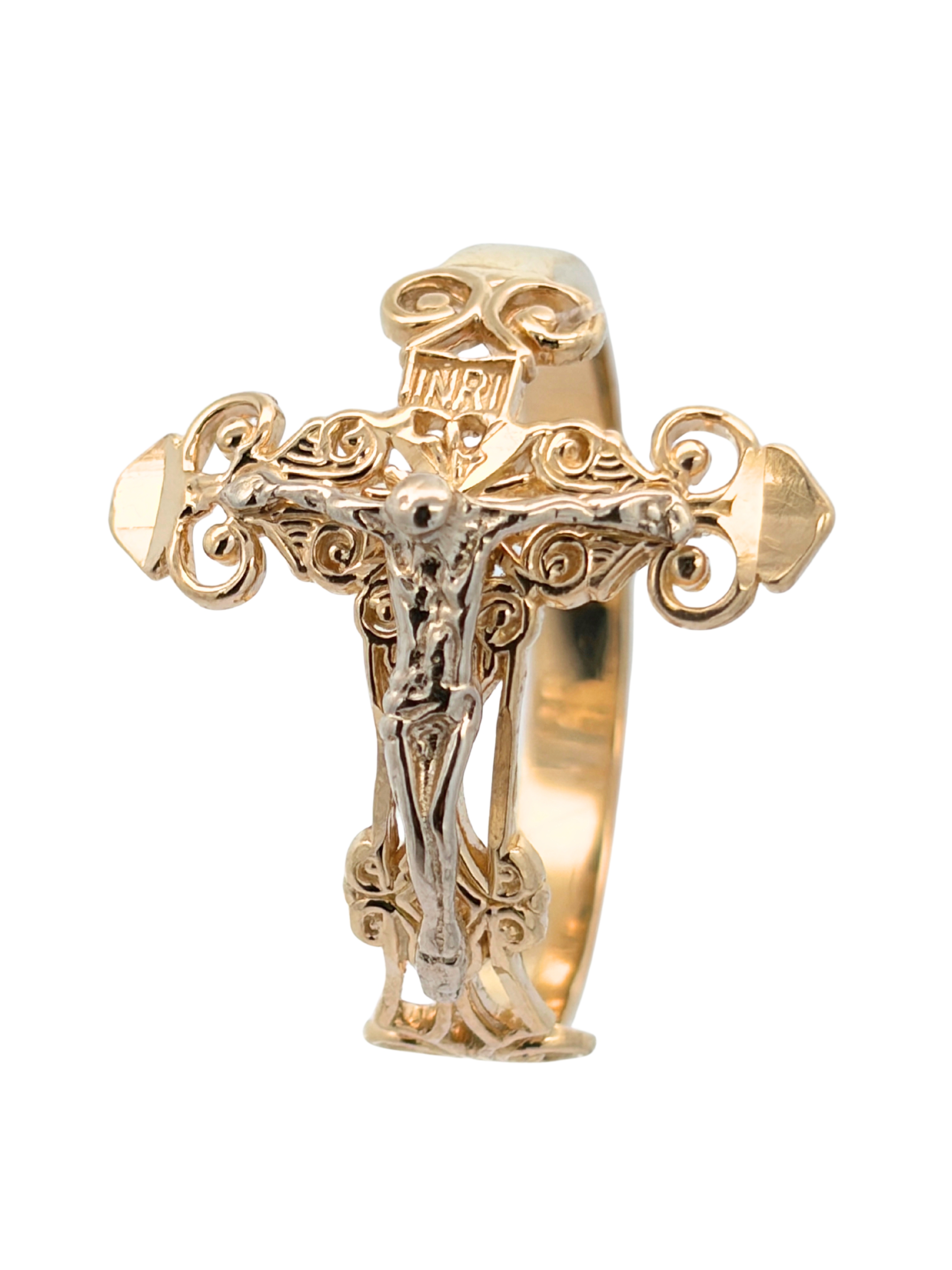 14K Two Tone Gold Crucifix Cross Ring