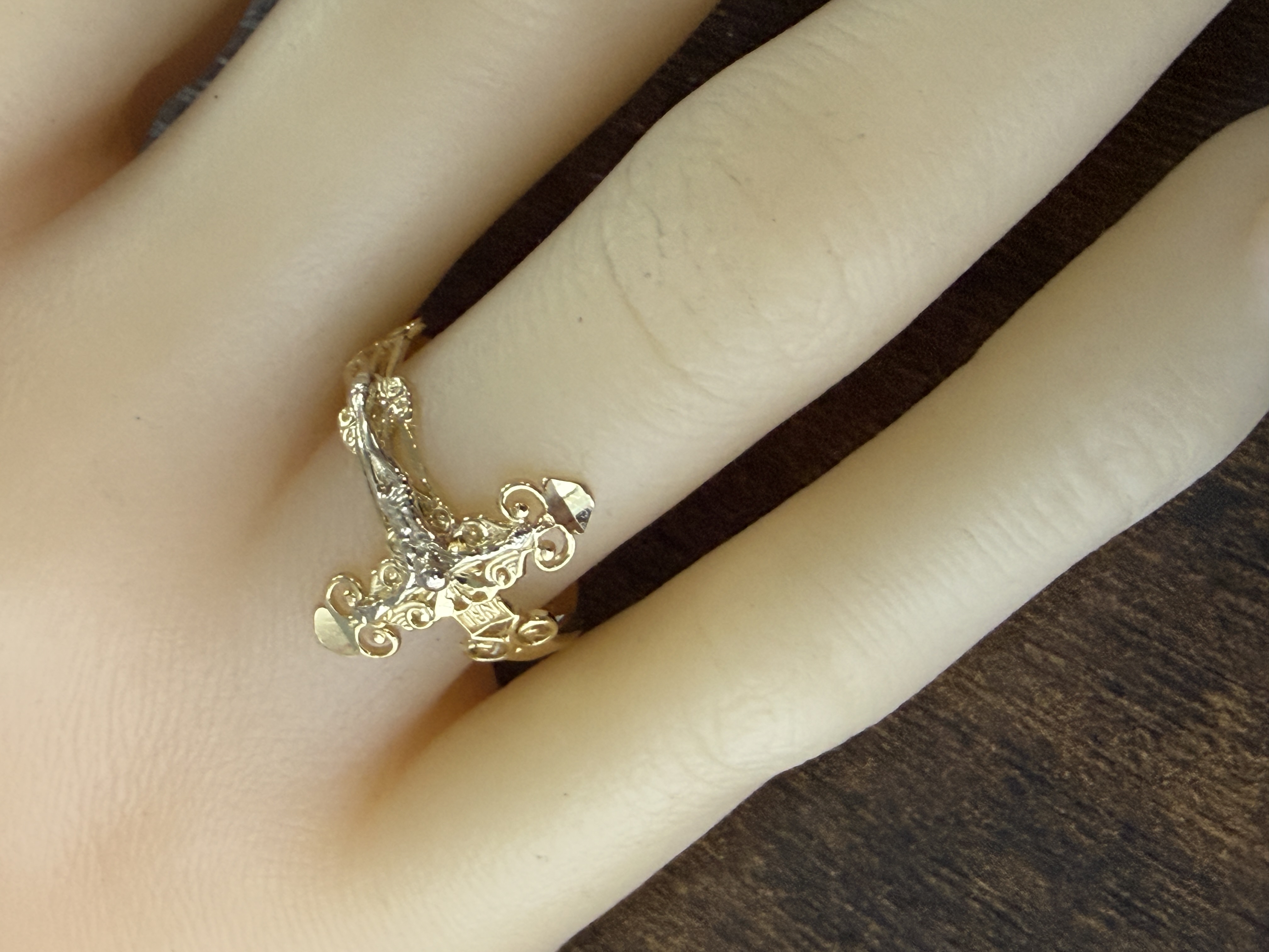 14K Two Tone Gold Crucifix Cross Ring