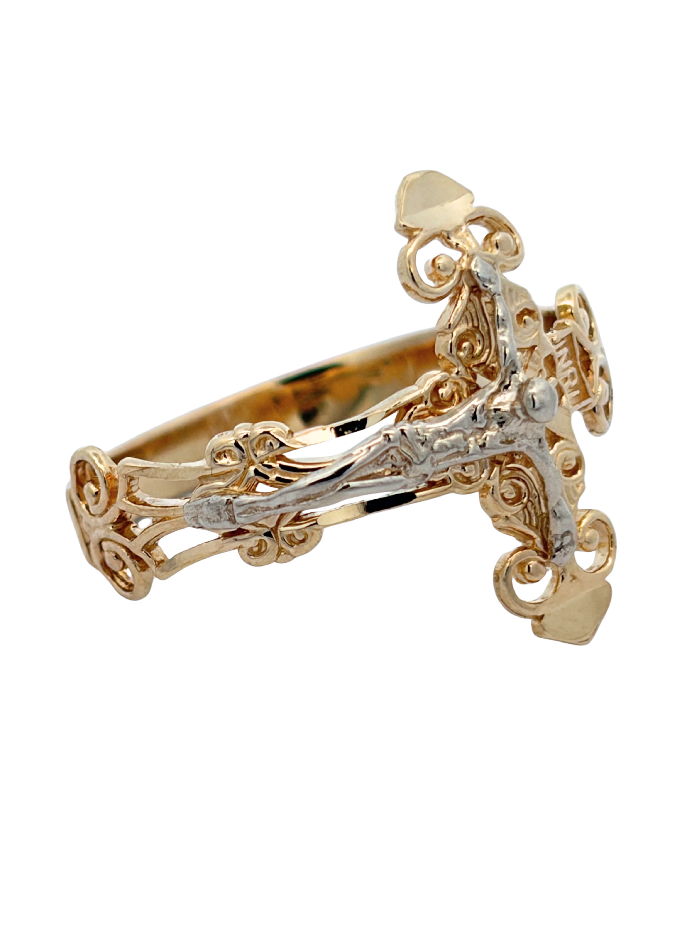 14K Two Tone Gold Crucifix Cross Ring