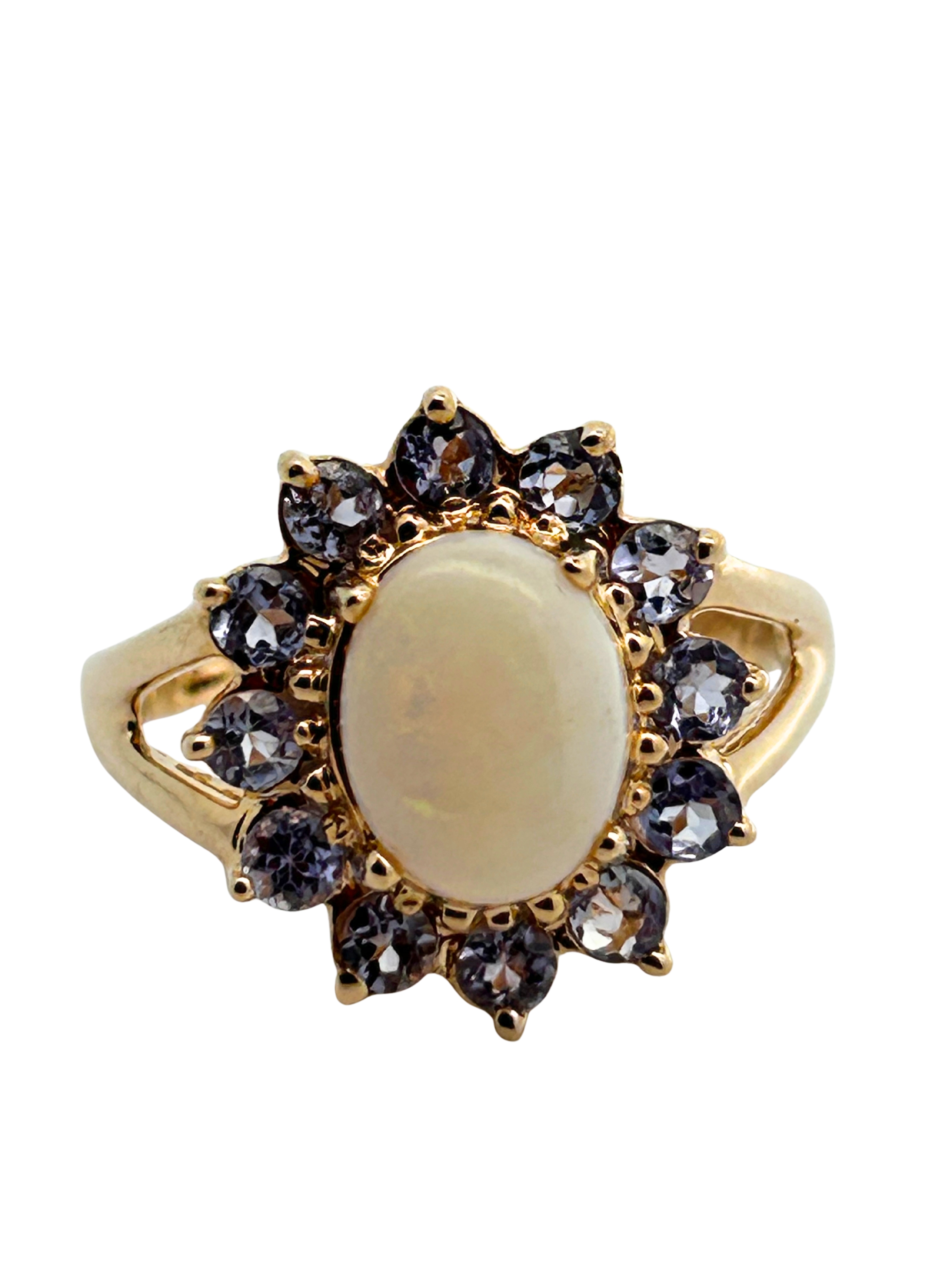 14K Opal & Tanzanite Halo Ring