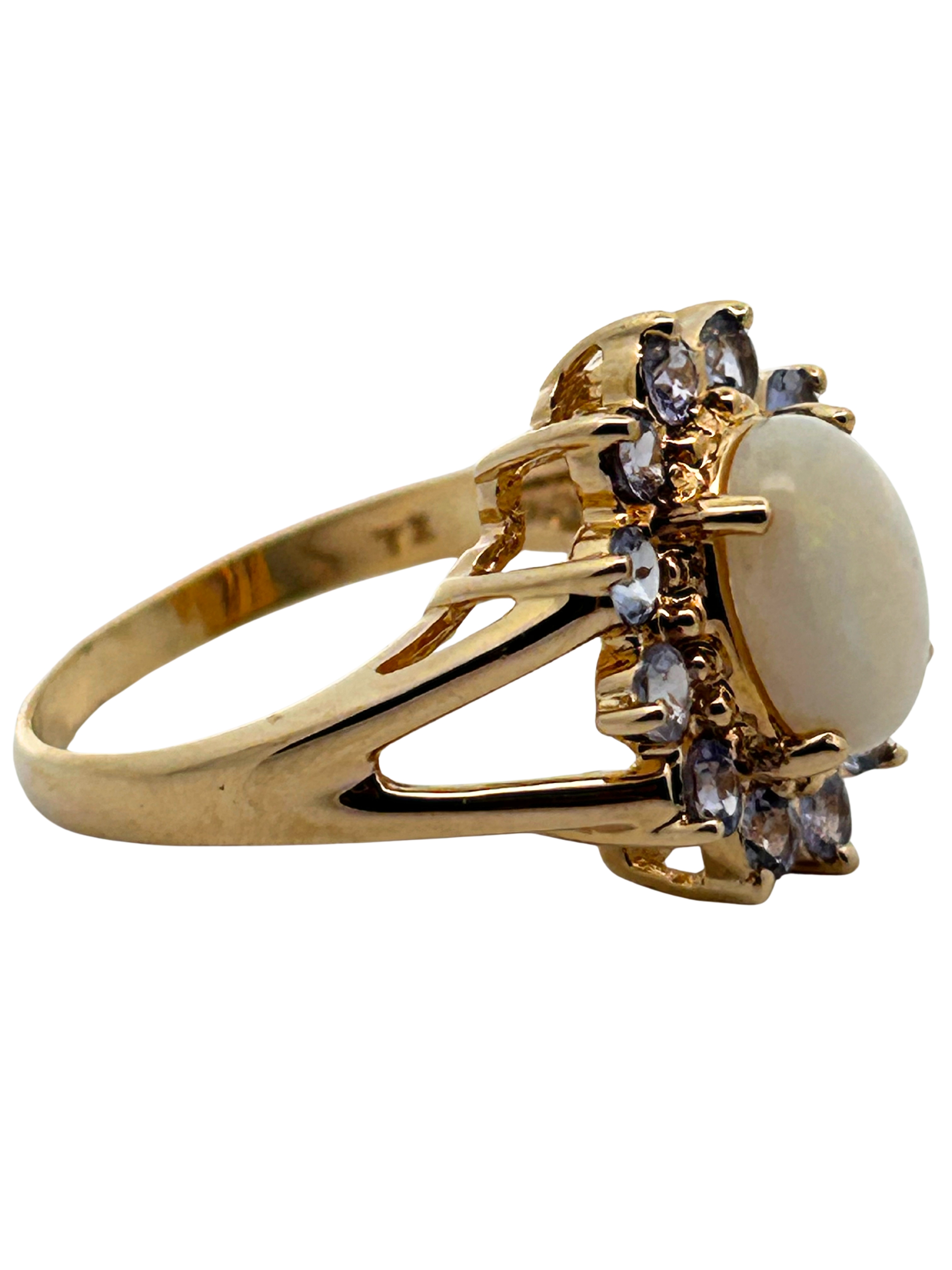 14K Opal & Tanzanite Halo Ring