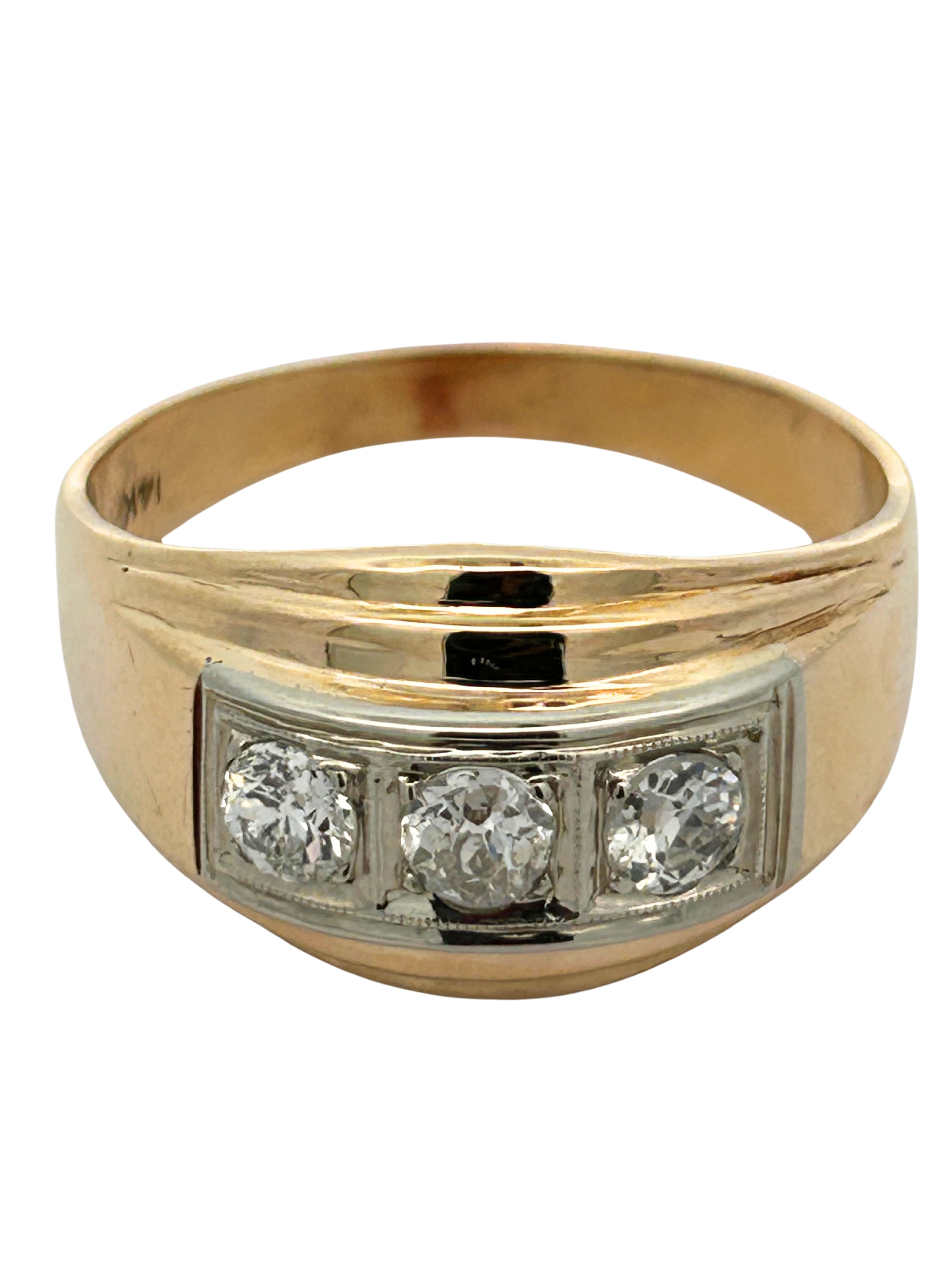 14K European Cut 3 Diamond Ring