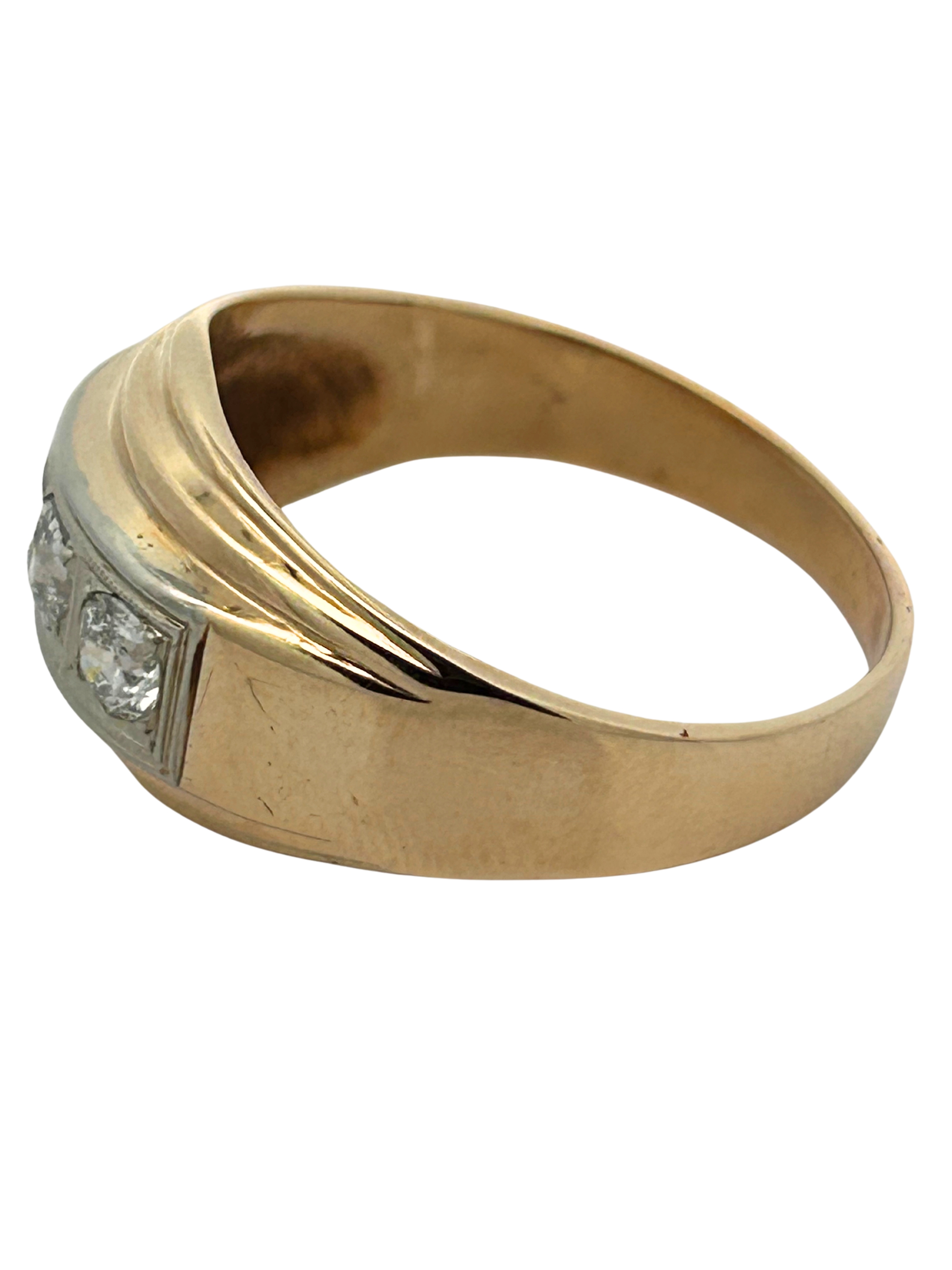 14K European Cut 3 Diamond Ring