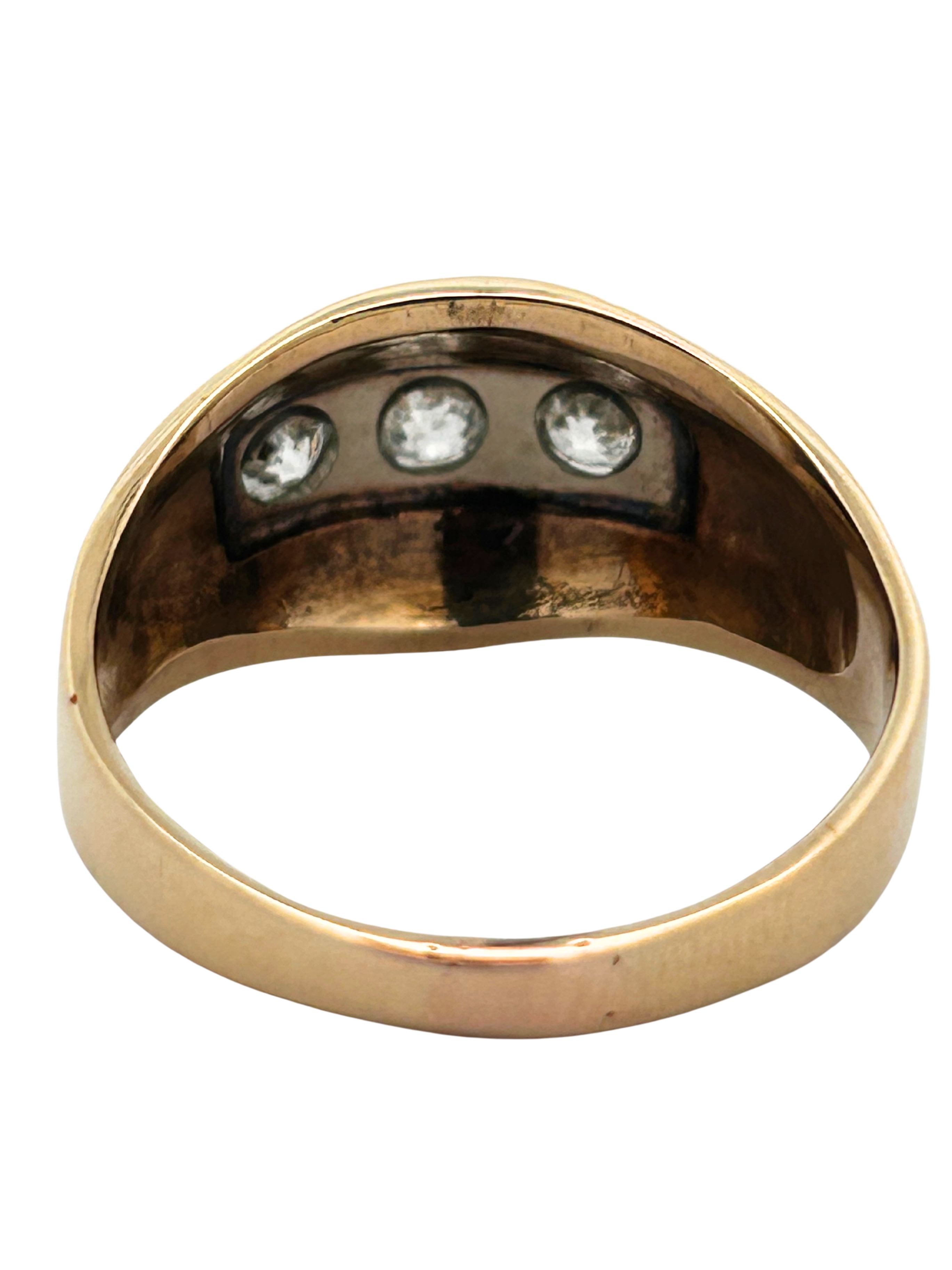 14K European Cut 3 Diamond Ring