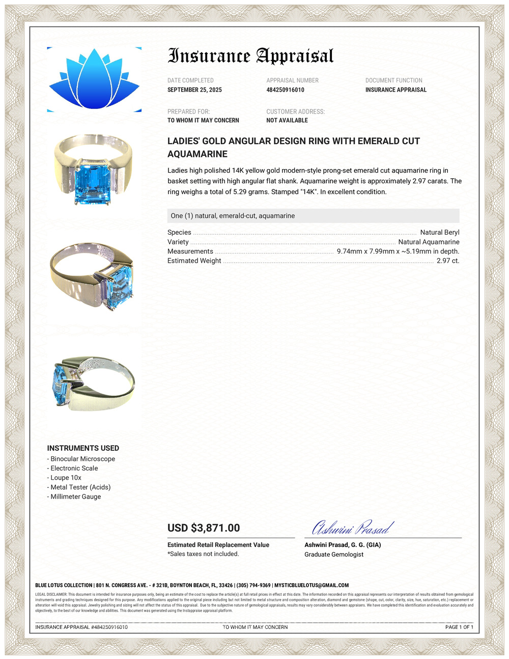 14K Aquamarine Ring
