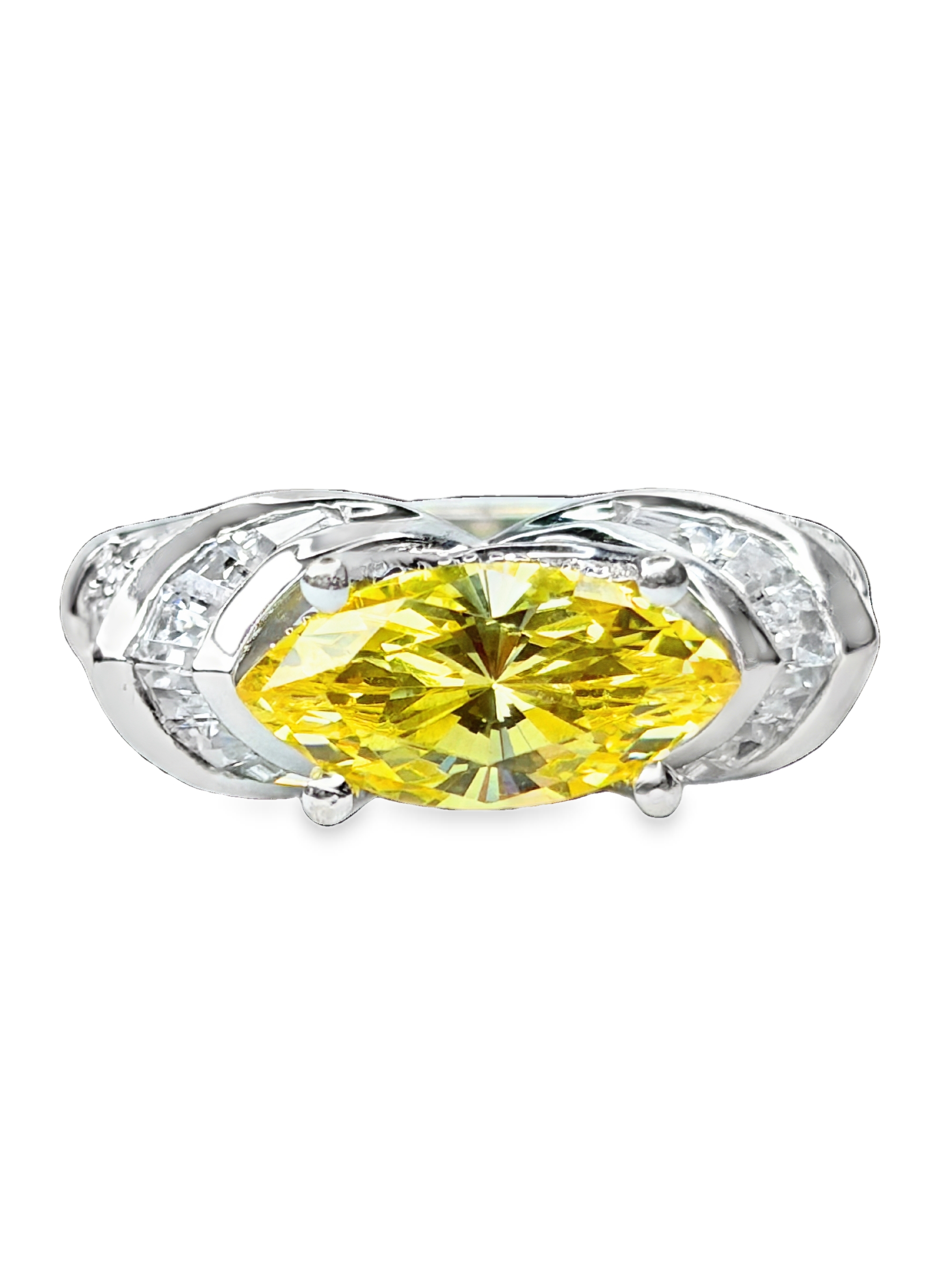 Yellow and White CZ East to West Ring