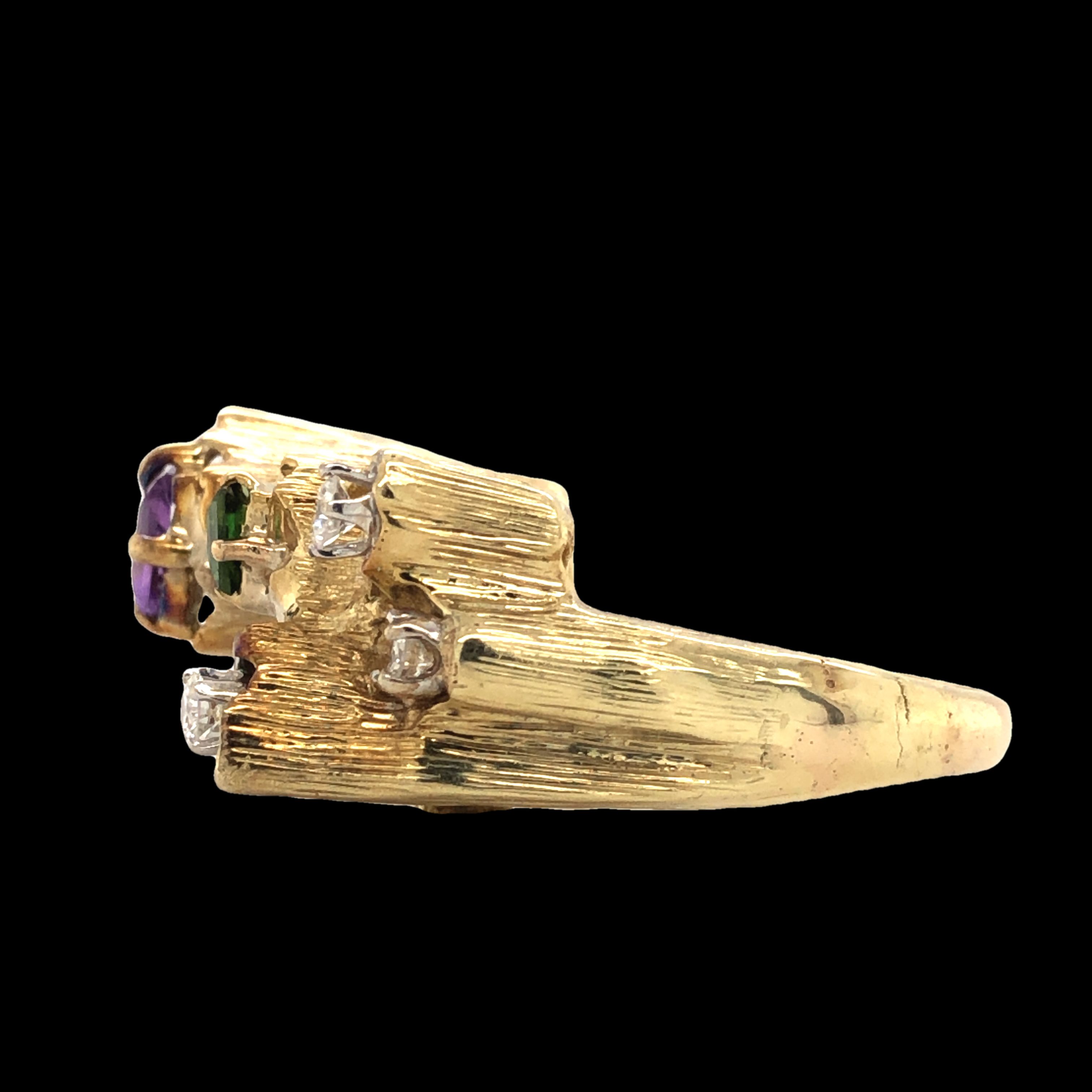 Scattered Diamond, Amethyst, and Tourmaline Ring